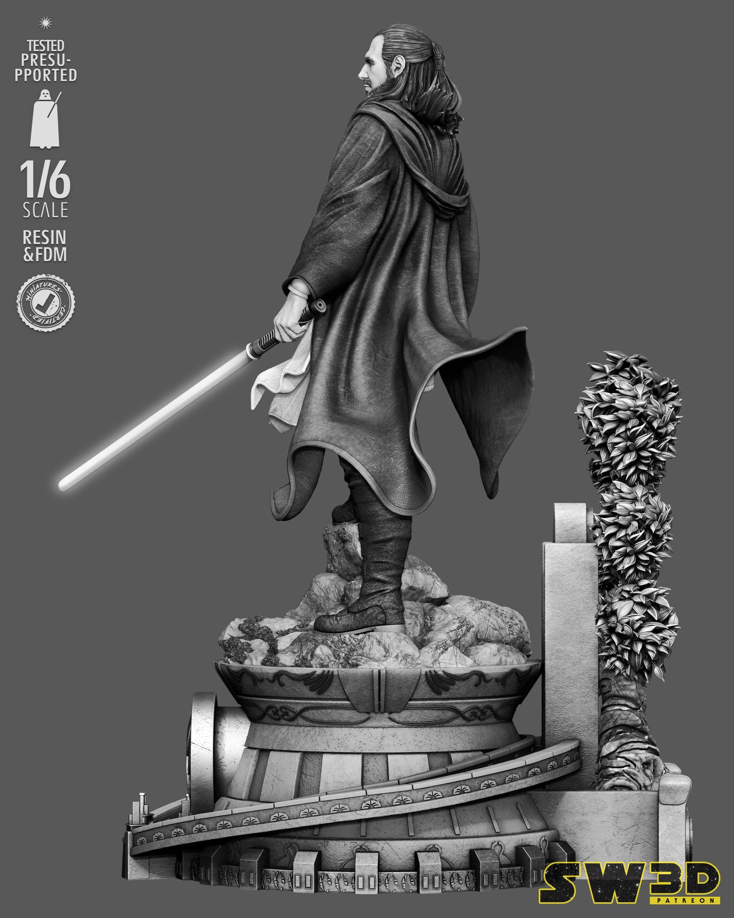 Qui-Gon Jinn Sculpture (75mm to 500mm) - Unassembled/Unpainted/3D Print