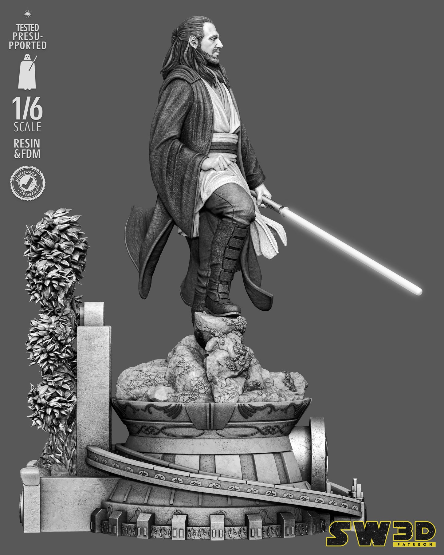 Qui-Gon Jinn Sculpture (75mm to 500mm) - Unassembled/Unpainted/3D Print
