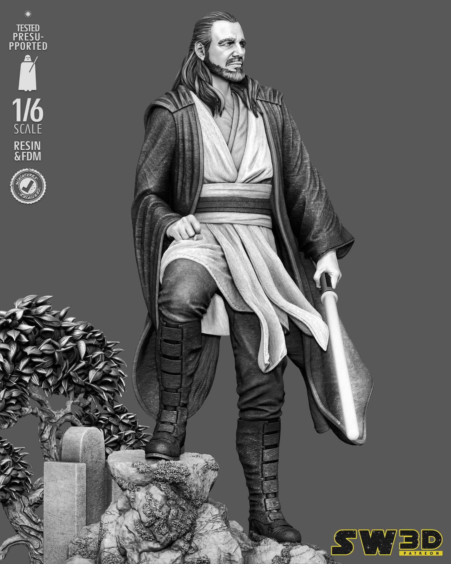 Qui-Gon Jinn Sculpture (75mm to 500mm) - Unassembled/Unpainted/3D Print