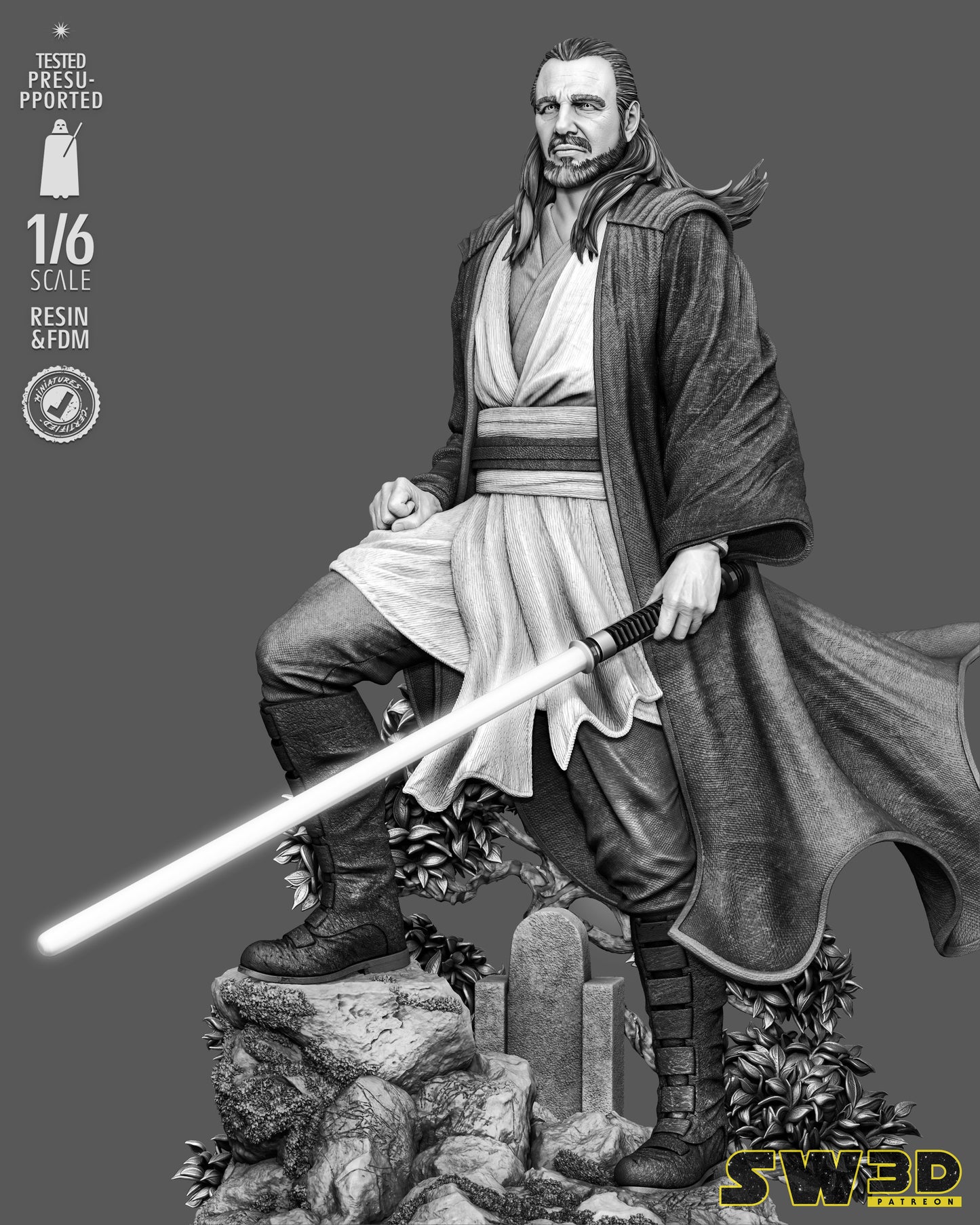 Qui-Gon Jinn Sculpture (75mm to 500mm) - Unassembled/Unpainted/3D Print
