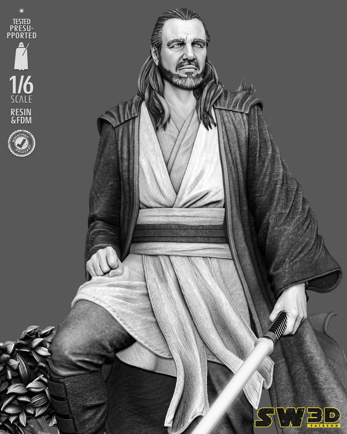 Qui-Gon Jinn Sculpture (75mm to 500mm) - Unassembled/Unpainted/3D Print