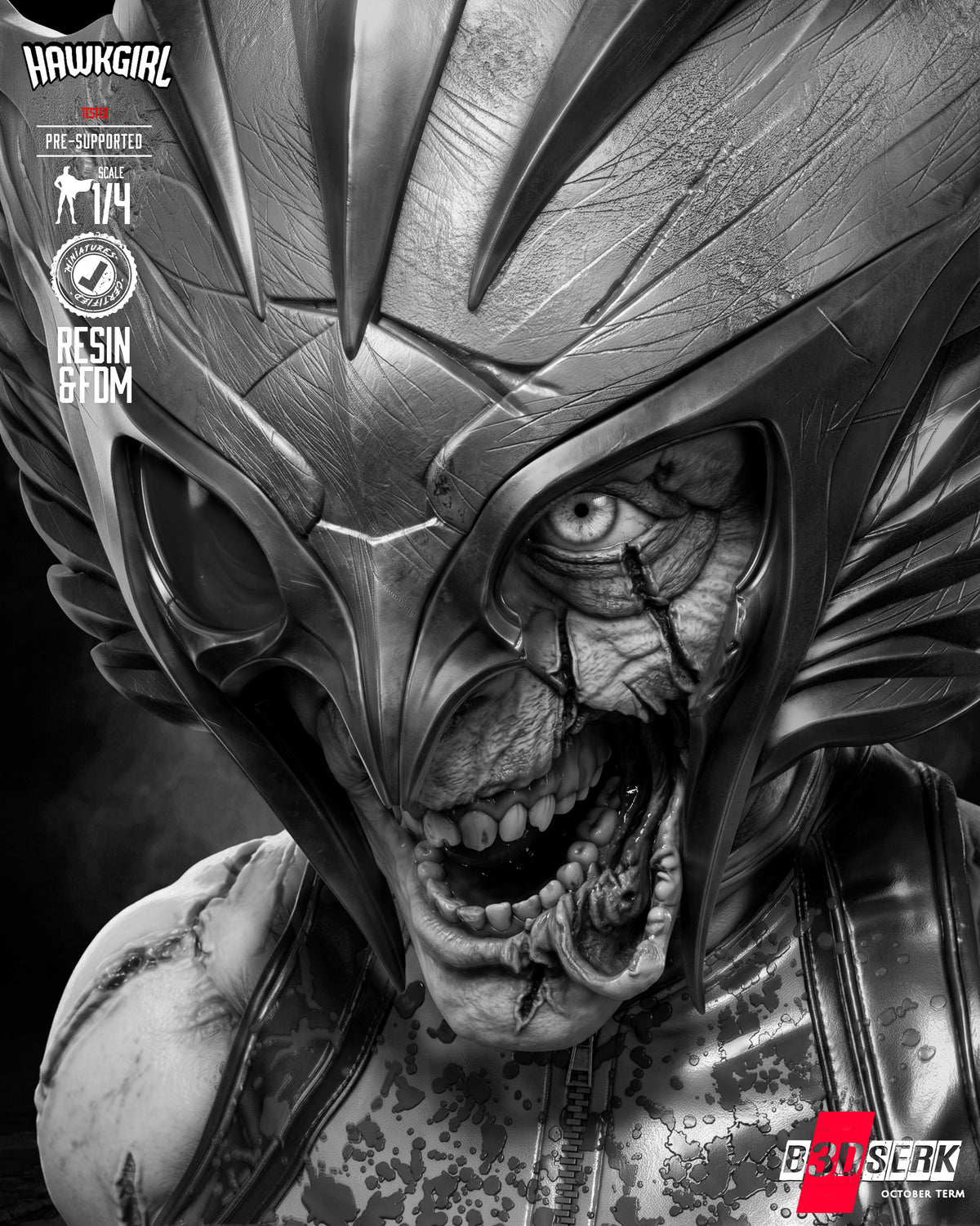 Hawkgirl Winged Undead Huntress Sculpture(75mm to 500mm) - Unassembled/Unpainted/3D Print