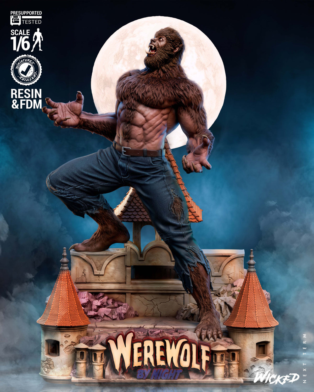 Werewolf Sculpture (75mm to 500mm) - Unassembled/Unpainted/3D Print