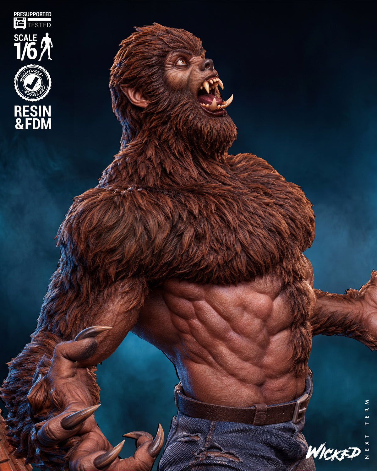 Werewolf Sculpture (75mm to 500mm) - Unassembled/Unpainted/3D Print