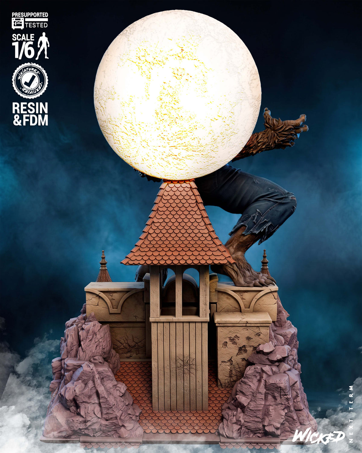 Werewolf Sculpture (75mm to 500mm) - Unassembled/Unpainted/3D Print