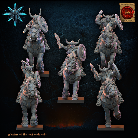 Barbarian Horsemen with axes/spears (x5) - TTRPG - Wargaming - Dungeons and Dragons