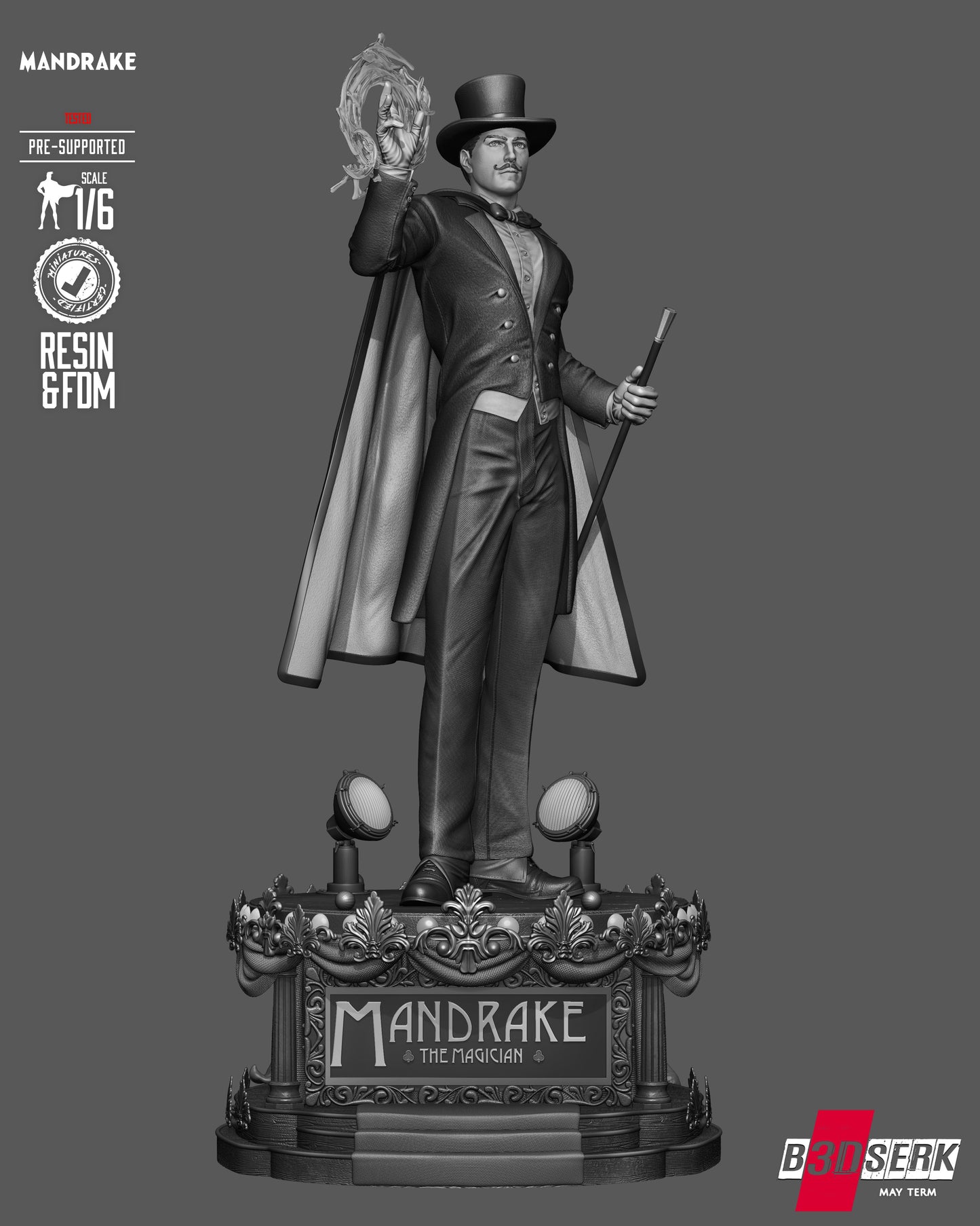 Mandrake the Magician Sculpture (75mm to 500mm) - Unassembled/Unpainted/3D Print