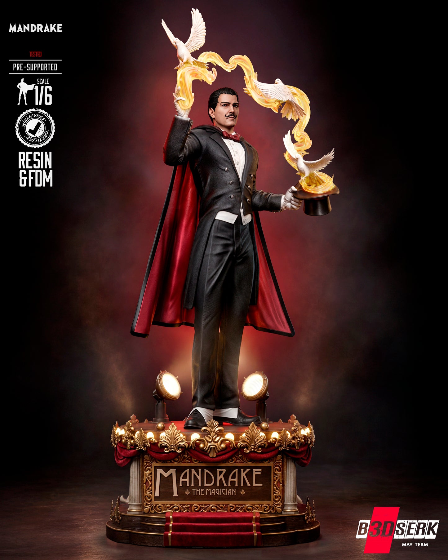 Mandrake the Magician Sculpture (75mm to 500mm) - Unassembled/Unpainted/3D Print
