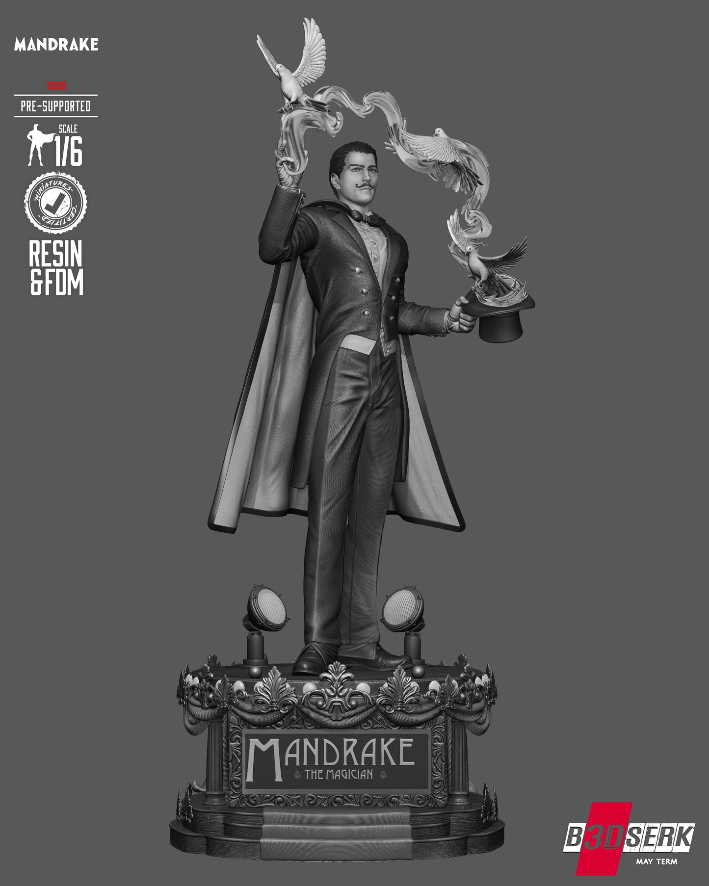 Mandrake the Magician Sculpture (75mm to 500mm) - Unassembled/Unpainted/3D Print