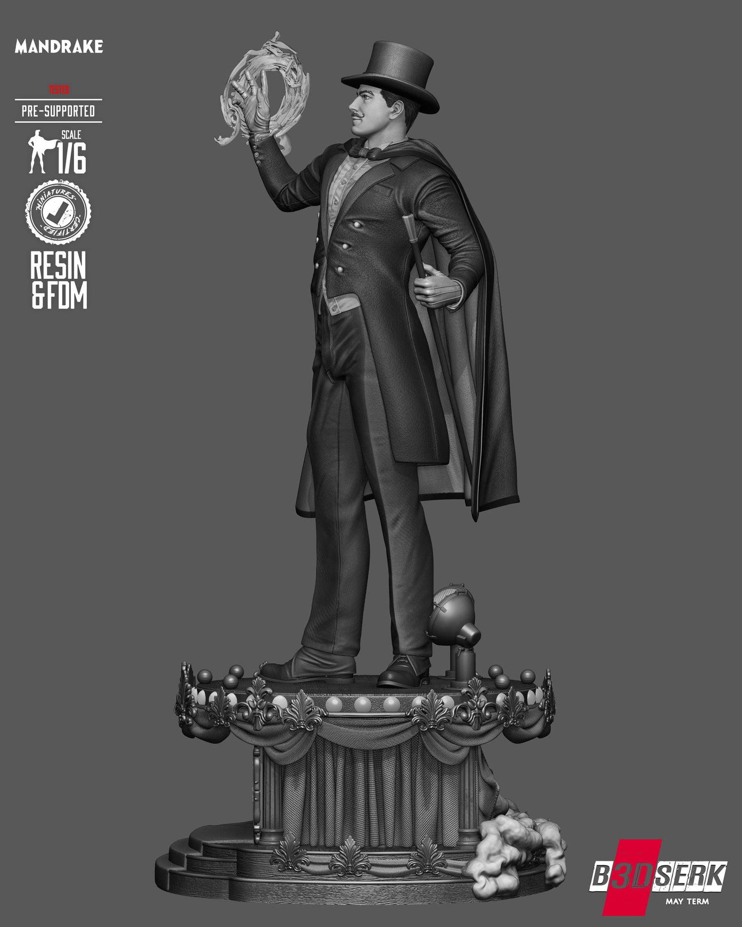 Mandrake the Magician Sculpture (75mm to 500mm) - Unassembled/Unpainted/3D Print