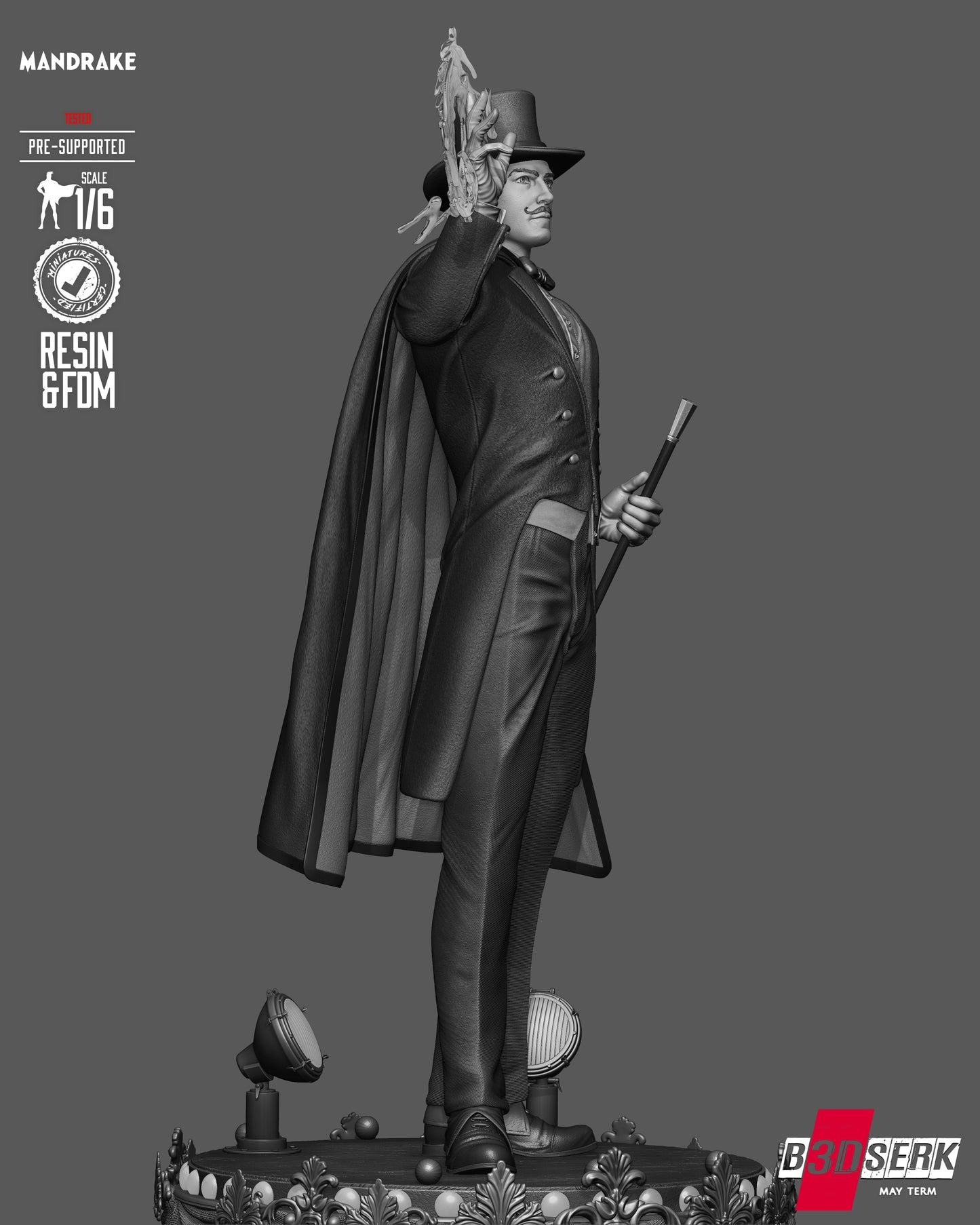 Mandrake the Magician Sculpture (75mm to 500mm) - Unassembled/Unpainted/3D Print