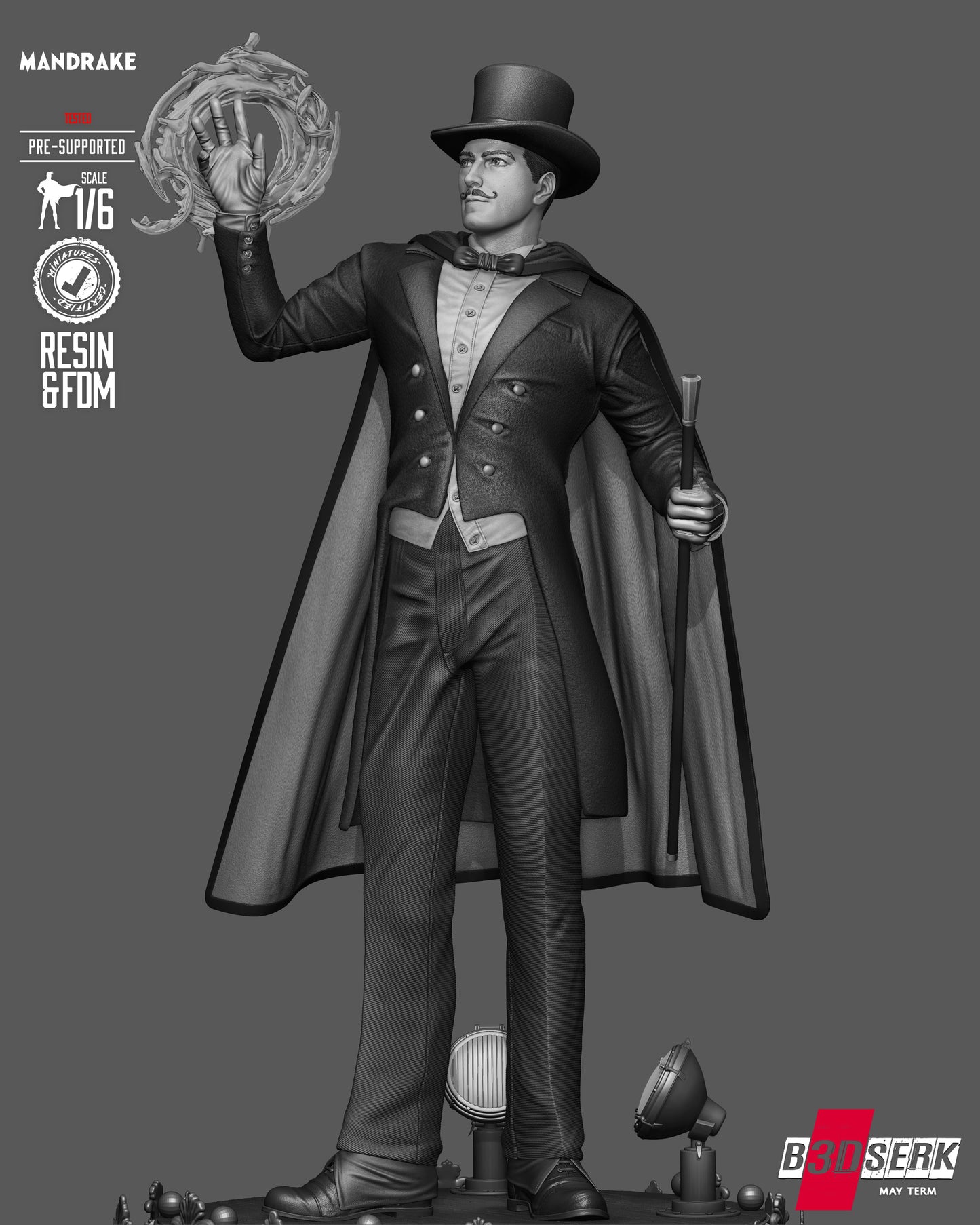 Mandrake the Magician Sculpture (75mm to 500mm) - Unassembled/Unpainted/3D Print