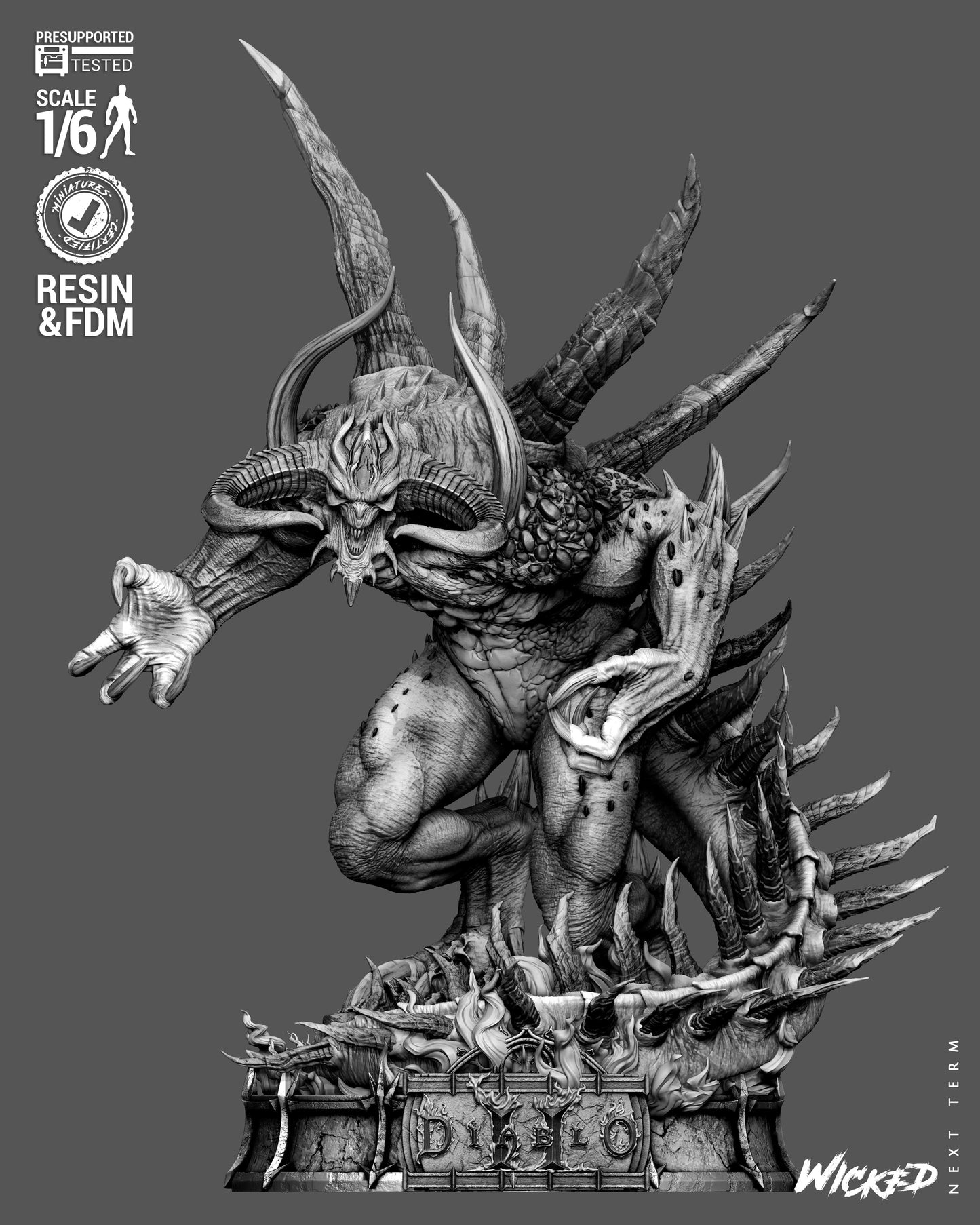 Diablo Sculpture (75mm to 500mm) - Unassembled/Unpainted/3D Print