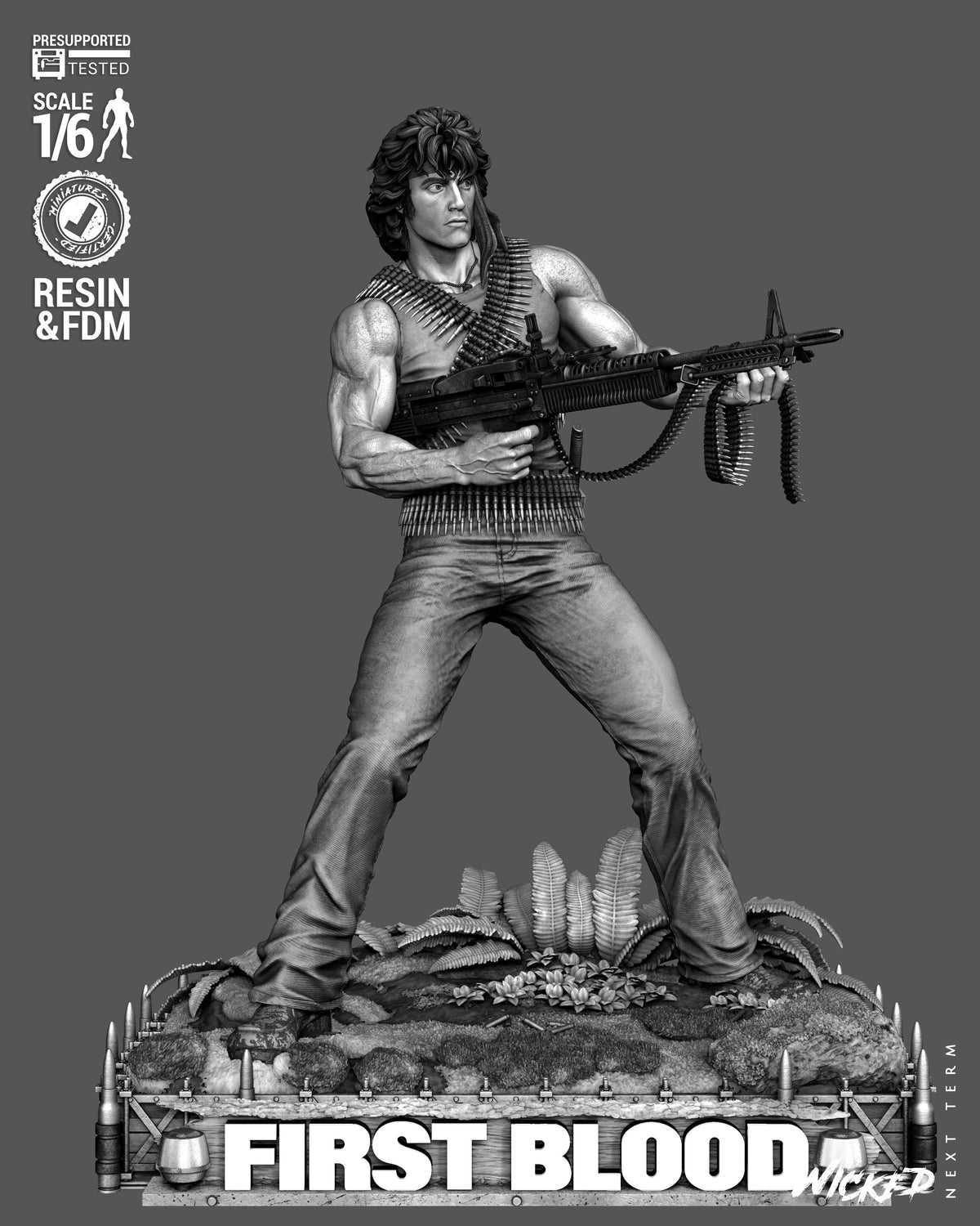 John Rambo Sculpture (75mm to 500mm) - Unassembled/Unpainted/3D Print