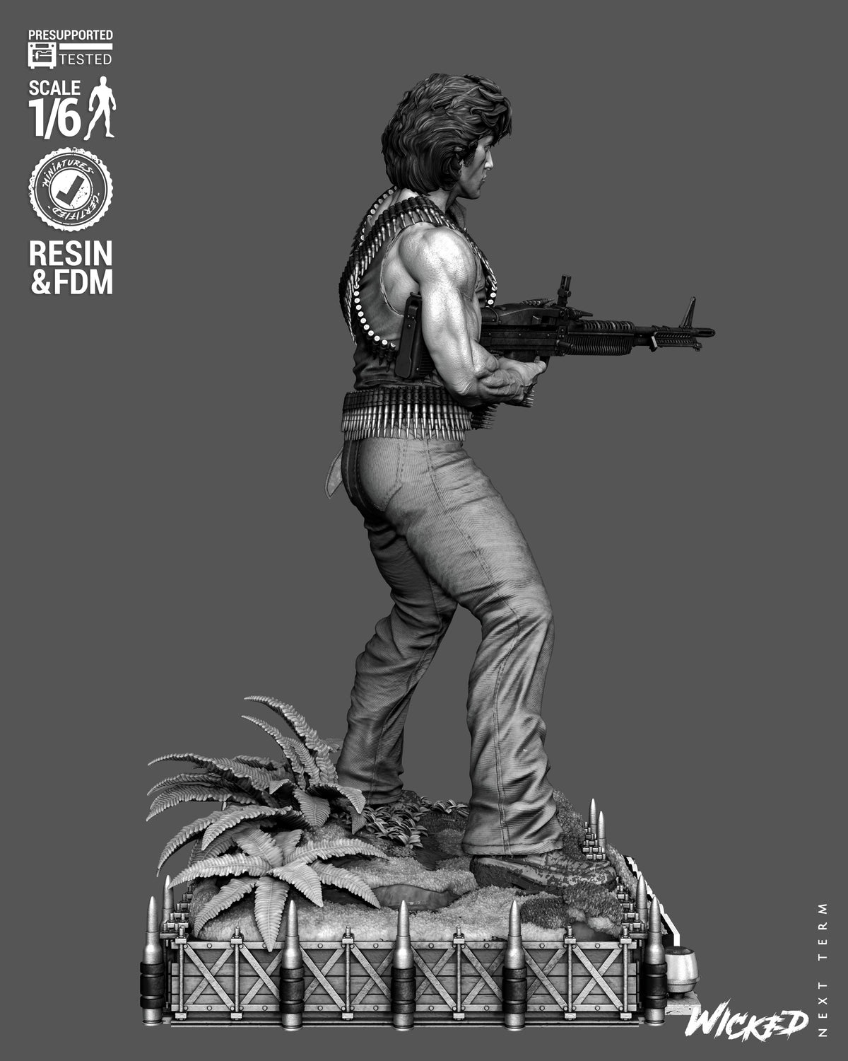 John Rambo Sculpture (75mm to 500mm) - Unassembled/Unpainted/3D Print