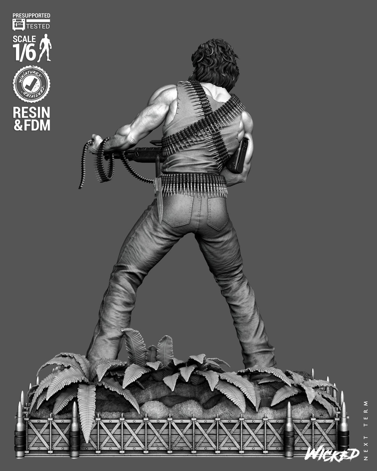John Rambo Sculpture (75mm to 500mm) - Unassembled/Unpainted/3D Print