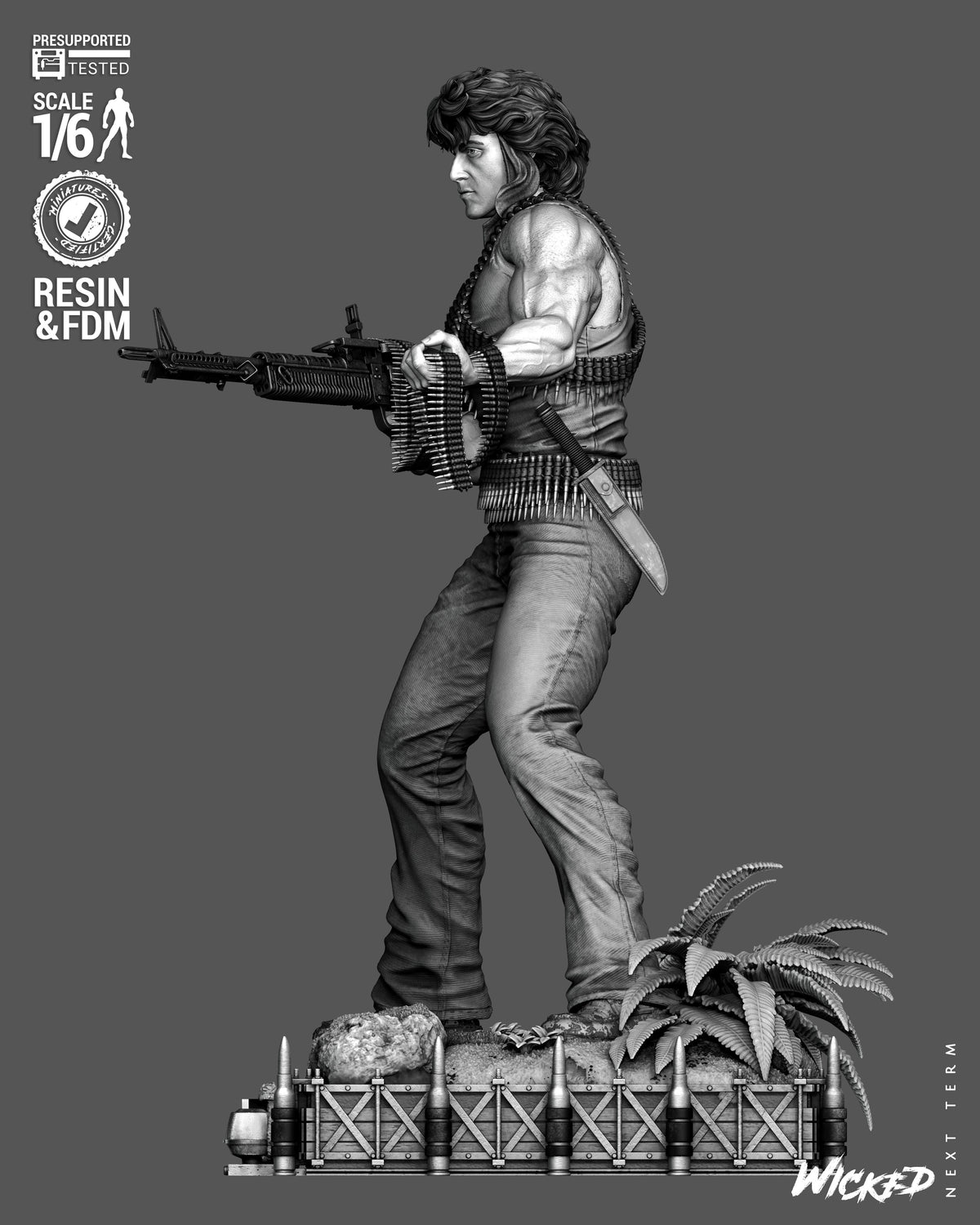 John Rambo Sculpture (75mm to 500mm) - Unassembled/Unpainted/3D Print