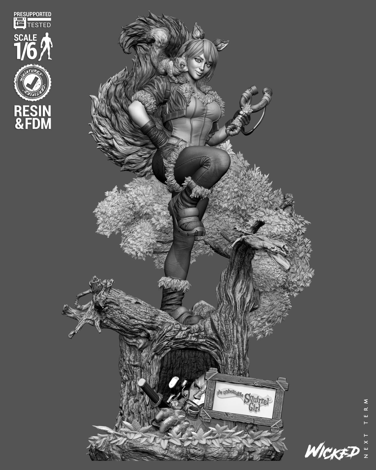 Squirrel Girl Sculpture (75mm to 500mm) - Unassembled/Unpainted/3D Print