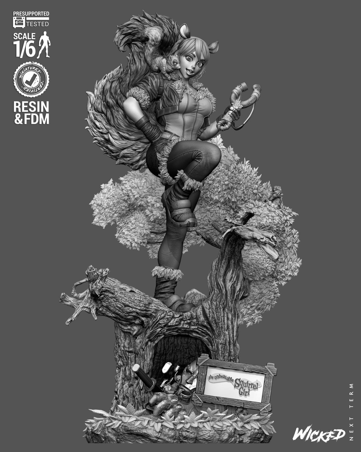 Squirrel Girl Sculpture (75mm to 500mm) - Unassembled/Unpainted/3D Print
