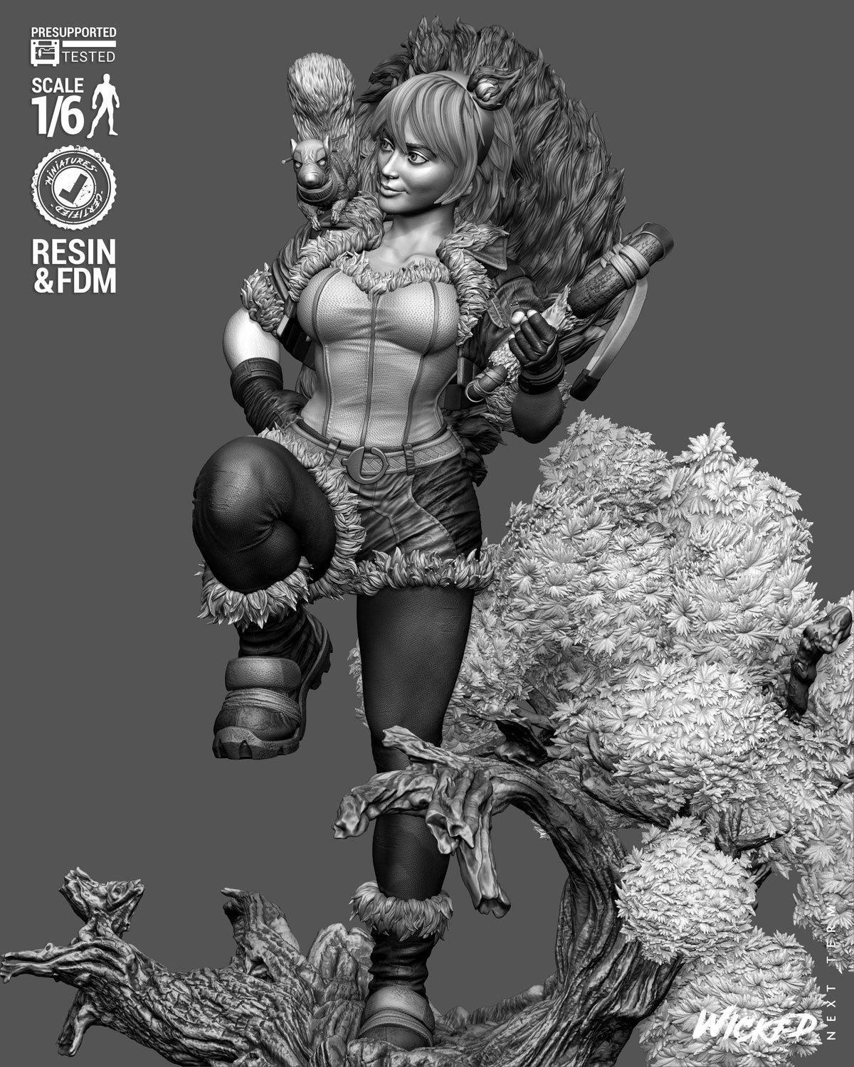 Squirrel Girl Sculpture (75mm to 500mm) - Unassembled/Unpainted/3D Print