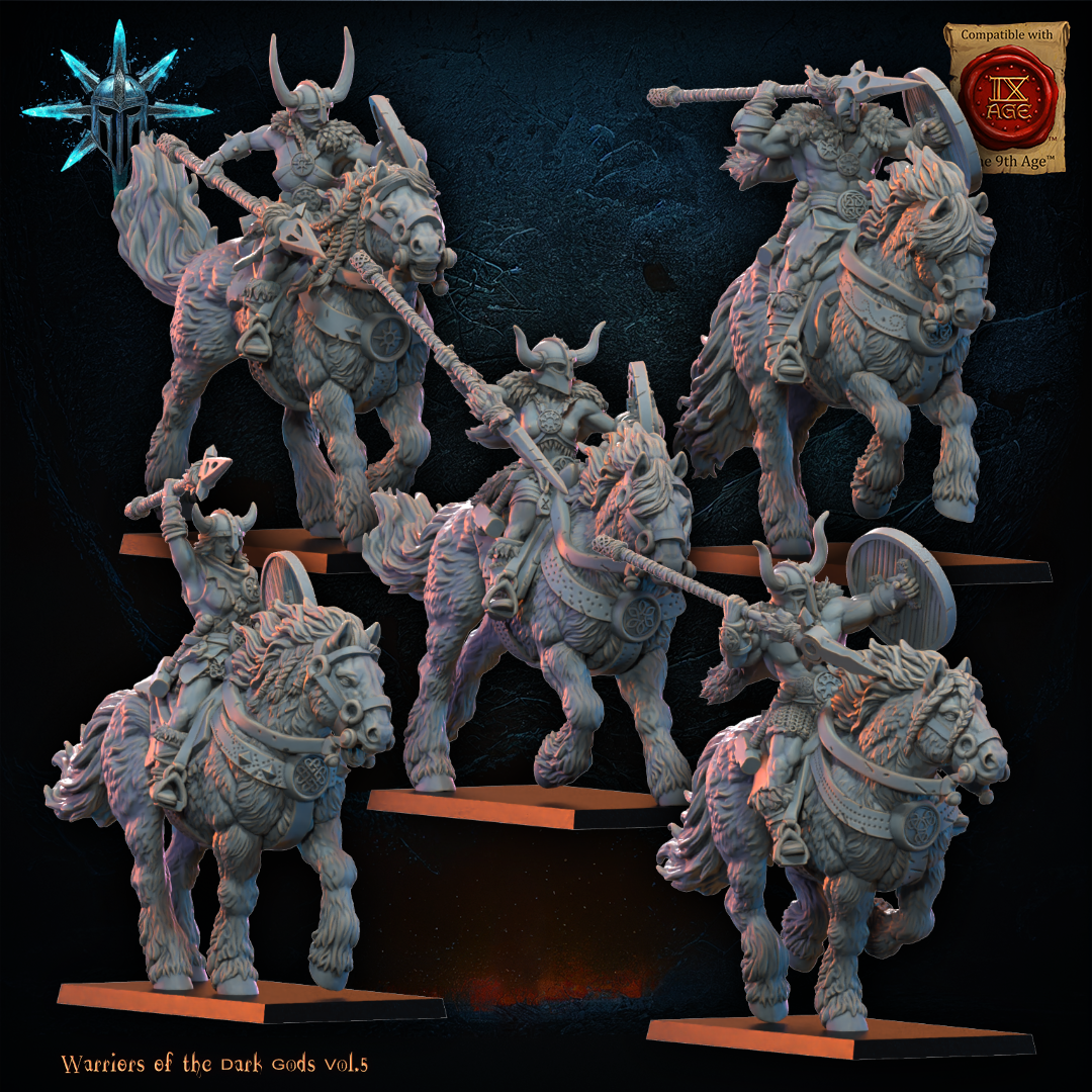 Barbarian Horsemen with axes/spears (x5) - TTRPG - Wargaming - Dungeons and Dragons