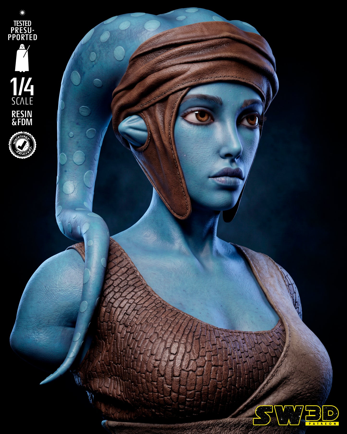 Aayla Secura Bust (75mm to 300mm) Stranger Things - Unassembled/Unpainted/3D Print