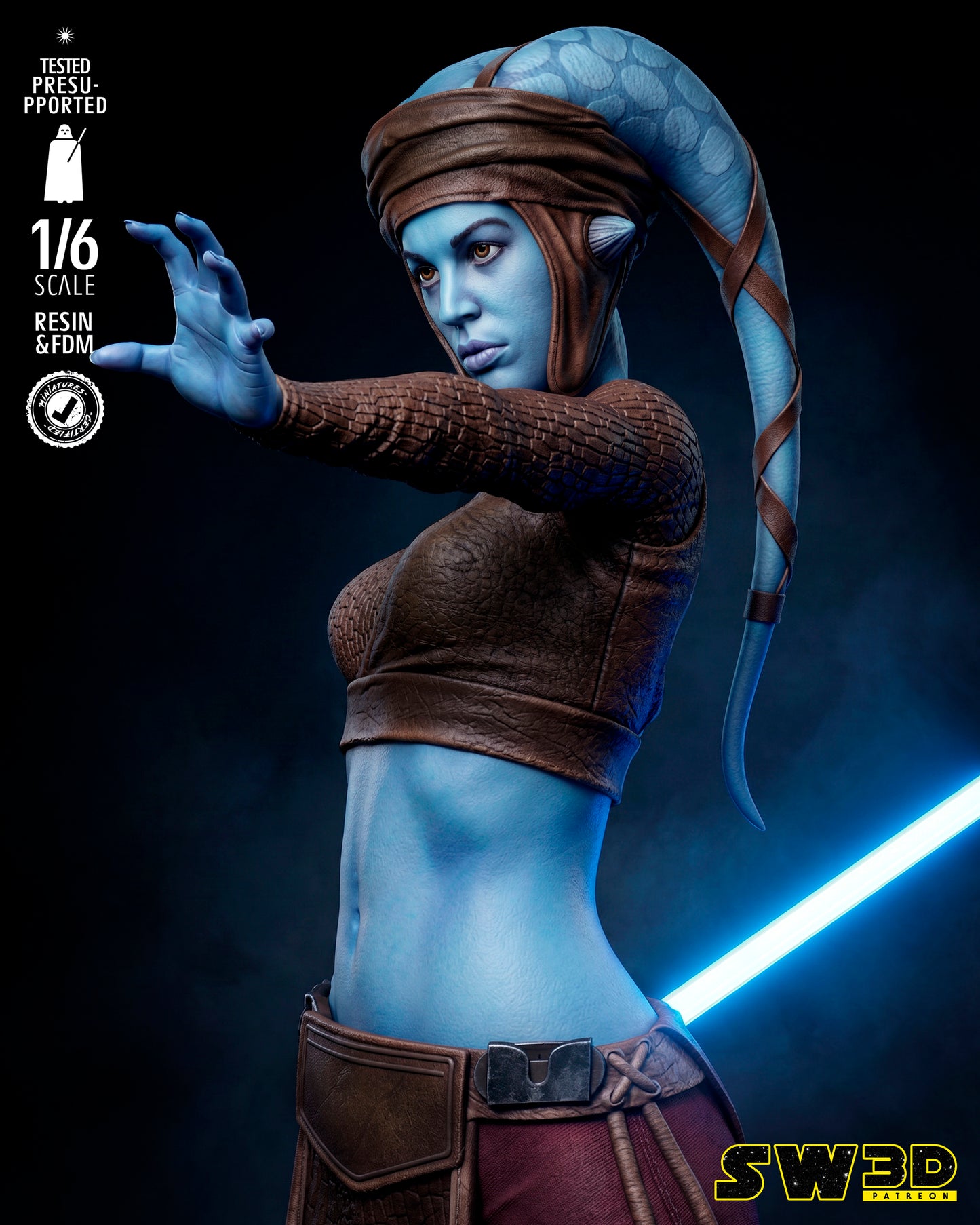 Aayla Secura Sculpture (75mm to 500mm) - Unassembled/Unpainted/3D Print
