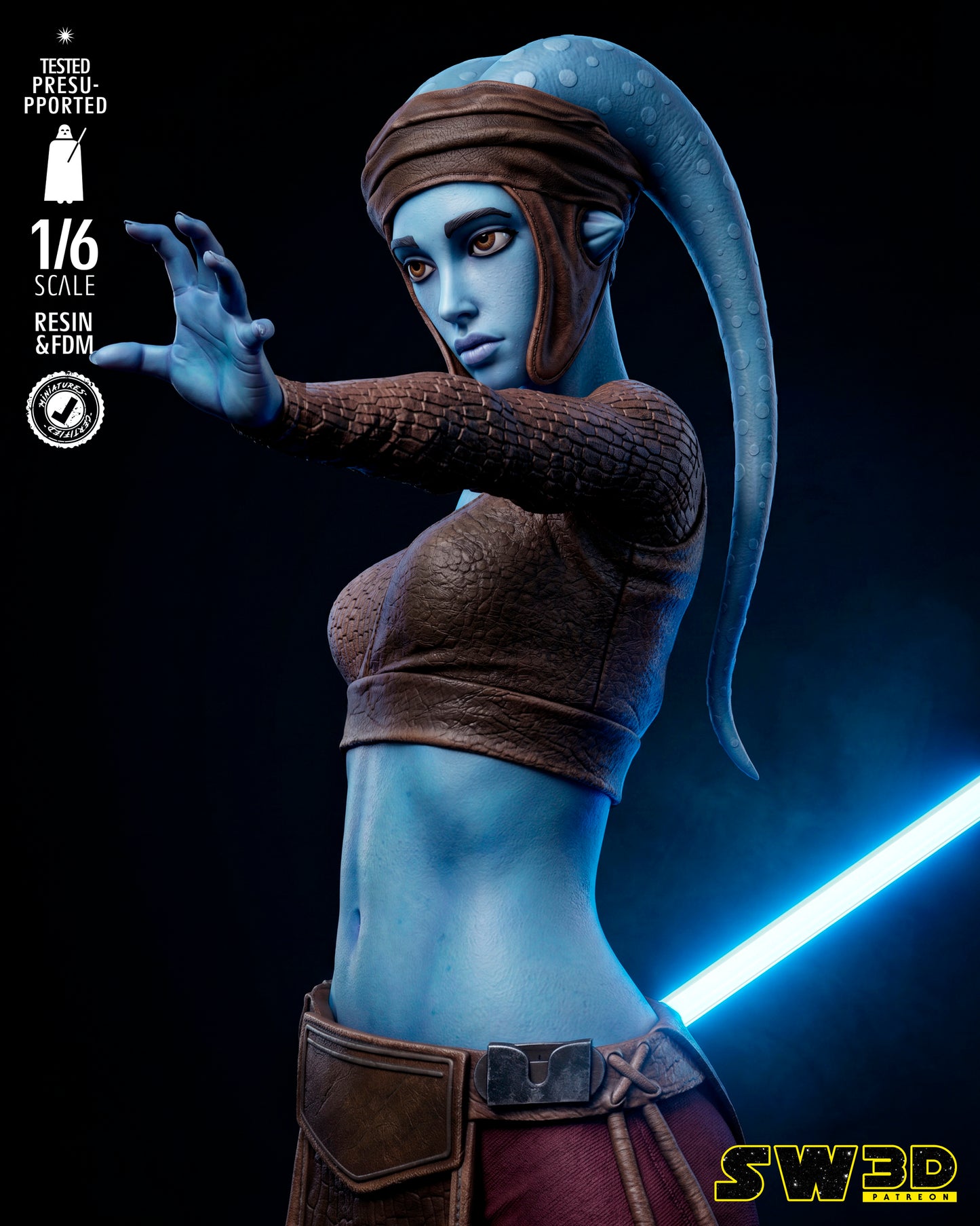 Aayla Secura Sculpture (75mm to 500mm) - Unassembled/Unpainted/3D Print