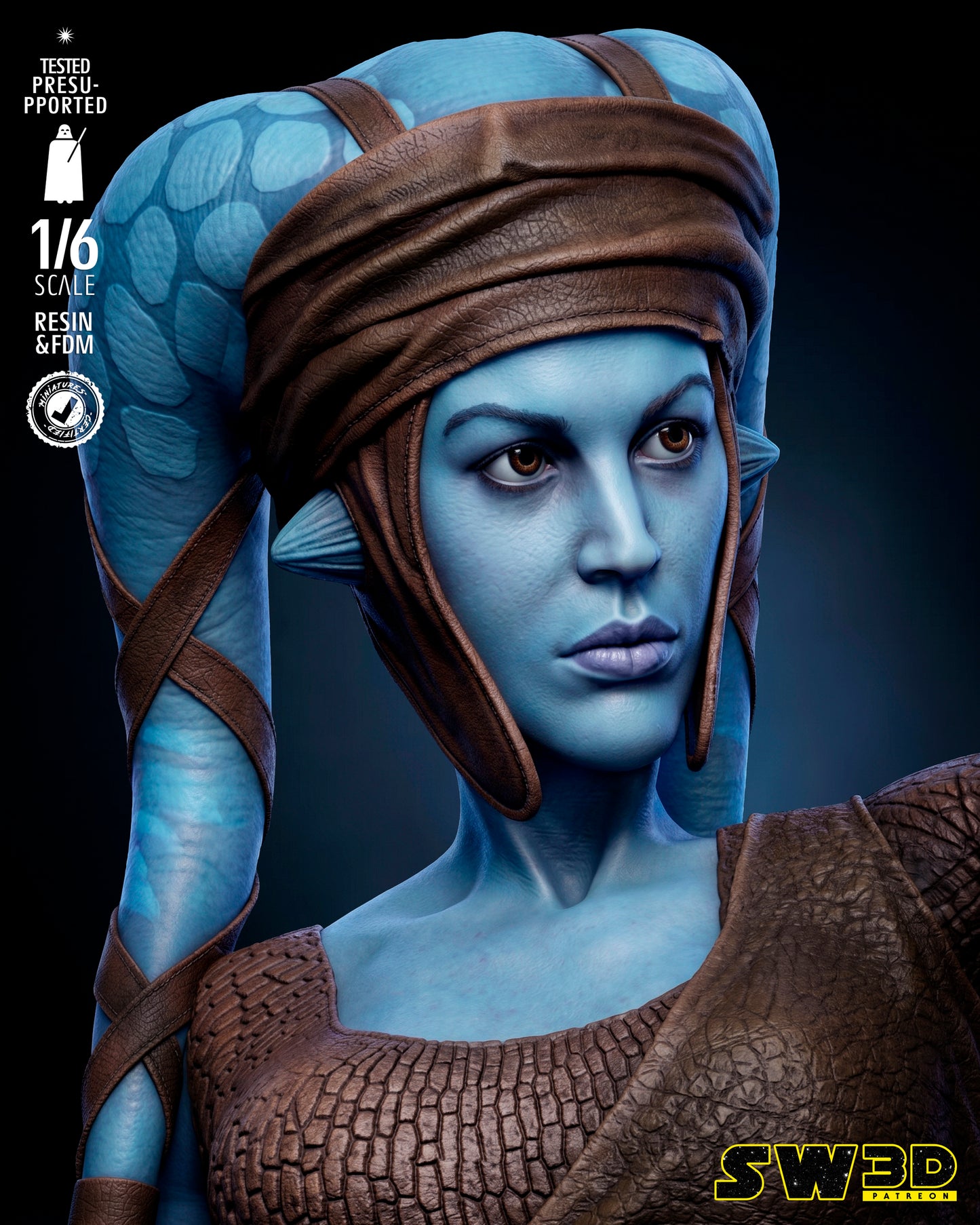 Aayla Secura Sculpture (75mm to 500mm) - Unassembled/Unpainted/3D Print