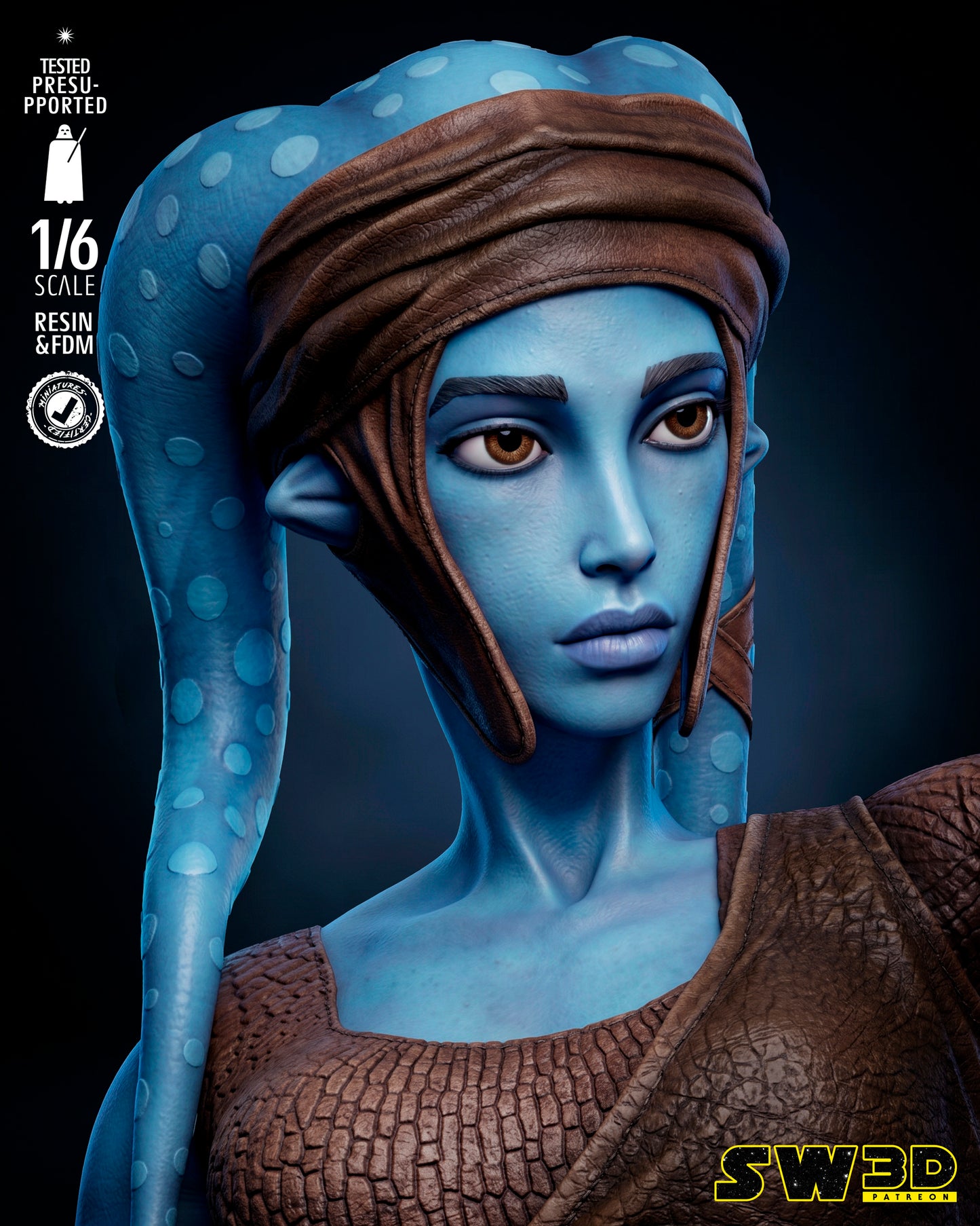 Aayla Secura Sculpture (75mm to 500mm) - Unassembled/Unpainted/3D Print
