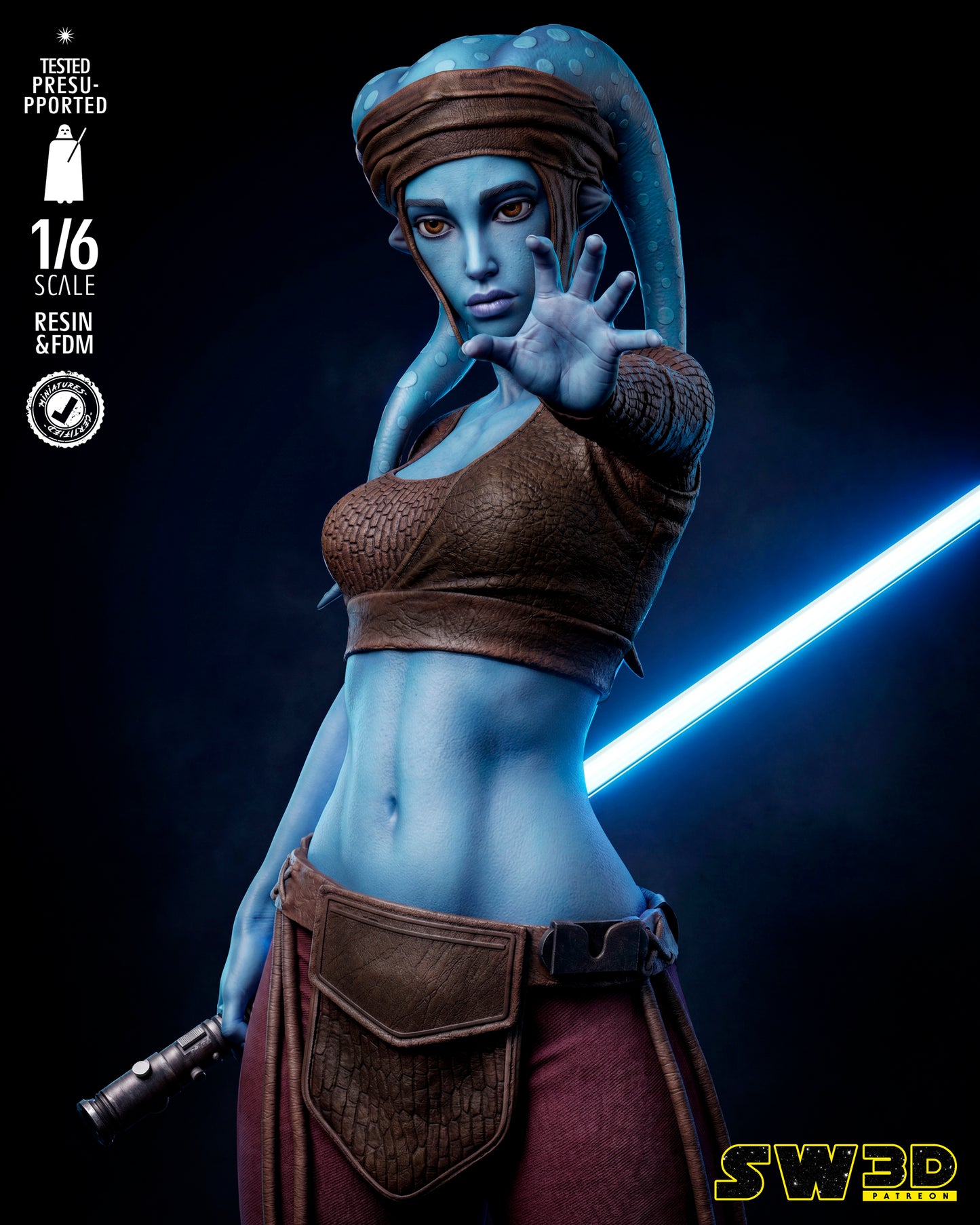 Aayla Secura Sculpture (75mm to 500mm) - Unassembled/Unpainted/3D Print