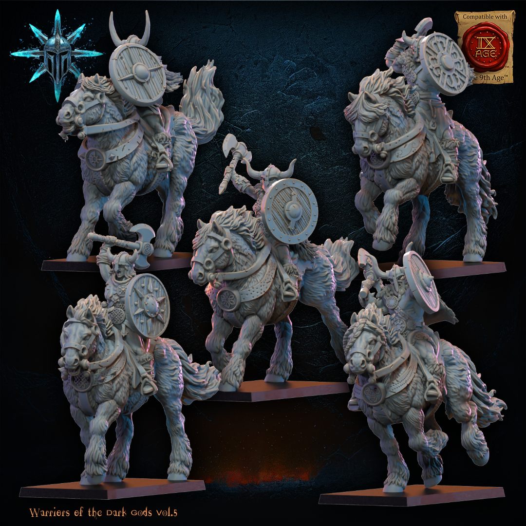 Barbarian Horsemen with axes/spears (x5) - TTRPG - Wargaming - Dungeons and Dragons