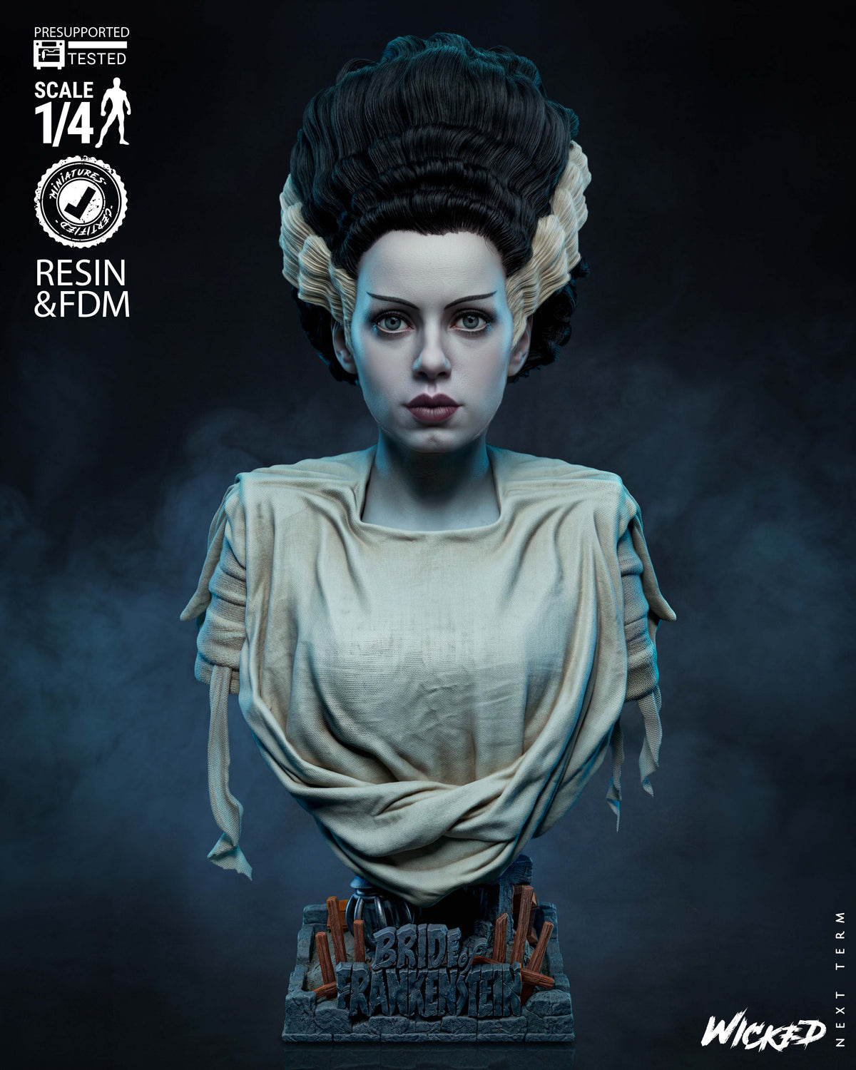 Bride of Frankenstein Bust (75mm to 500mm) - Unassembled/Unpainted/3D Print
