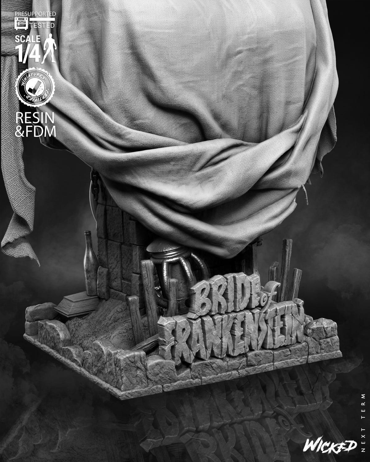 Bride of Frankenstein Bust (75mm to 500mm) - Unassembled/Unpainted/3D Print