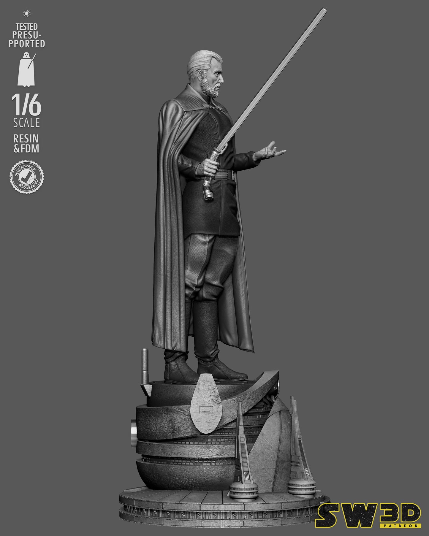 Count Dooku Sculpture (75mm to 500mm) - Unassembled/Unpainted/3D Print