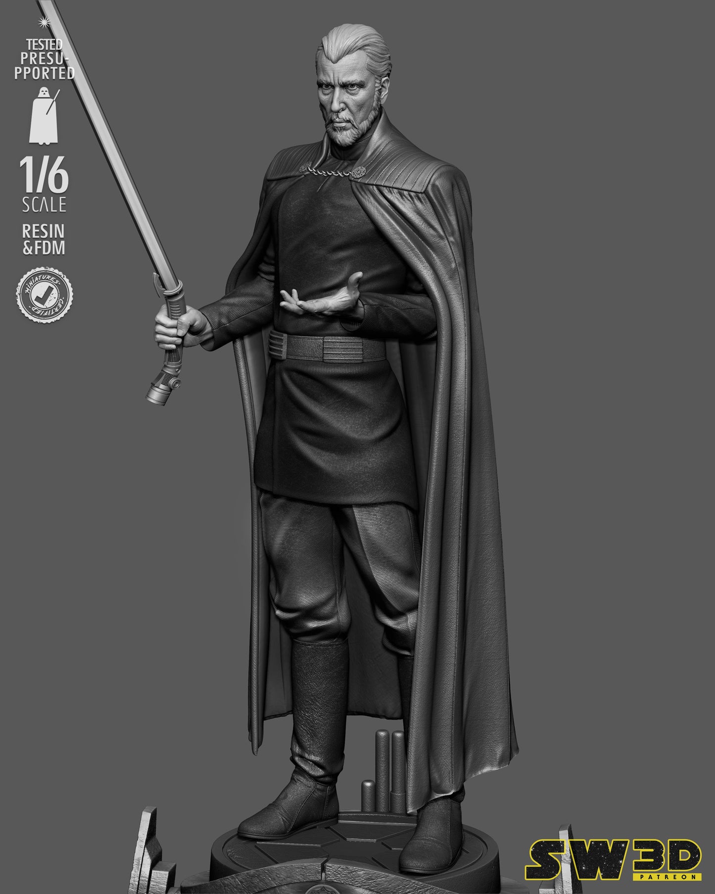Count Dooku Sculpture (75mm to 500mm) - Unassembled/Unpainted/3D Print