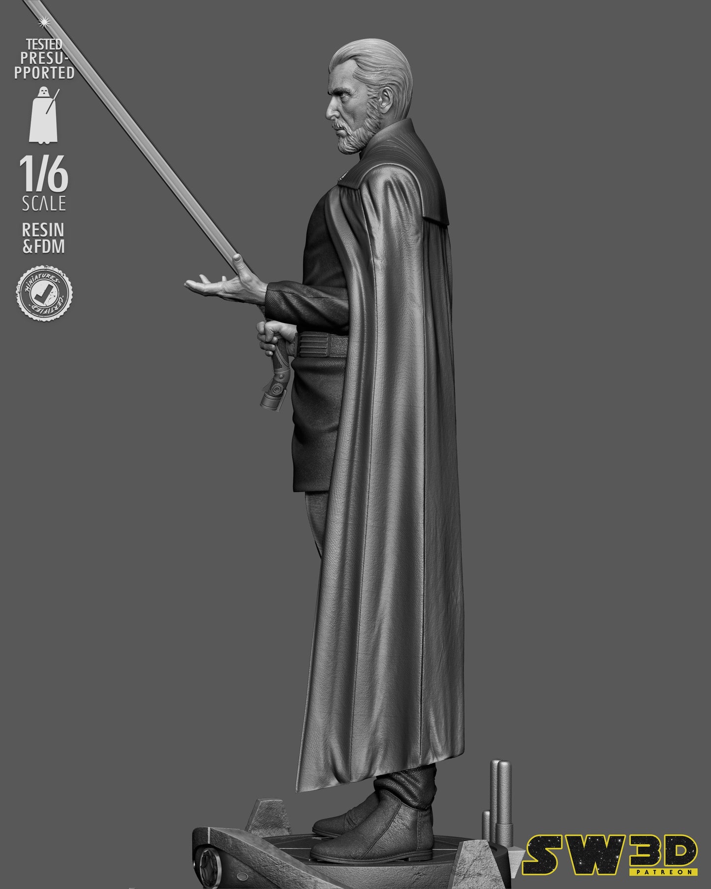 Count Dooku Sculpture (75mm to 500mm) - Unassembled/Unpainted/3D Print