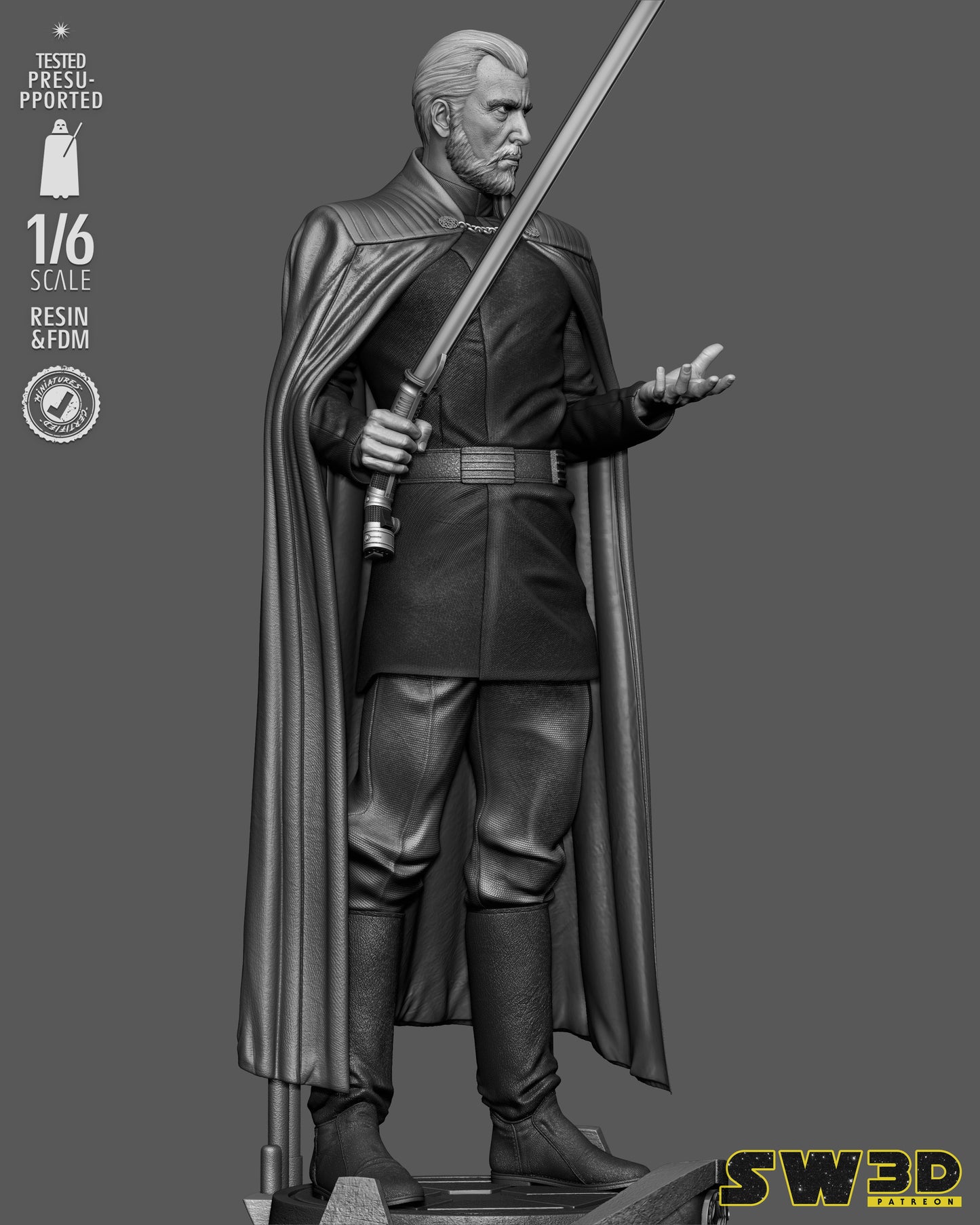 Count Dooku Sculpture (75mm to 500mm) - Unassembled/Unpainted/3D Print
