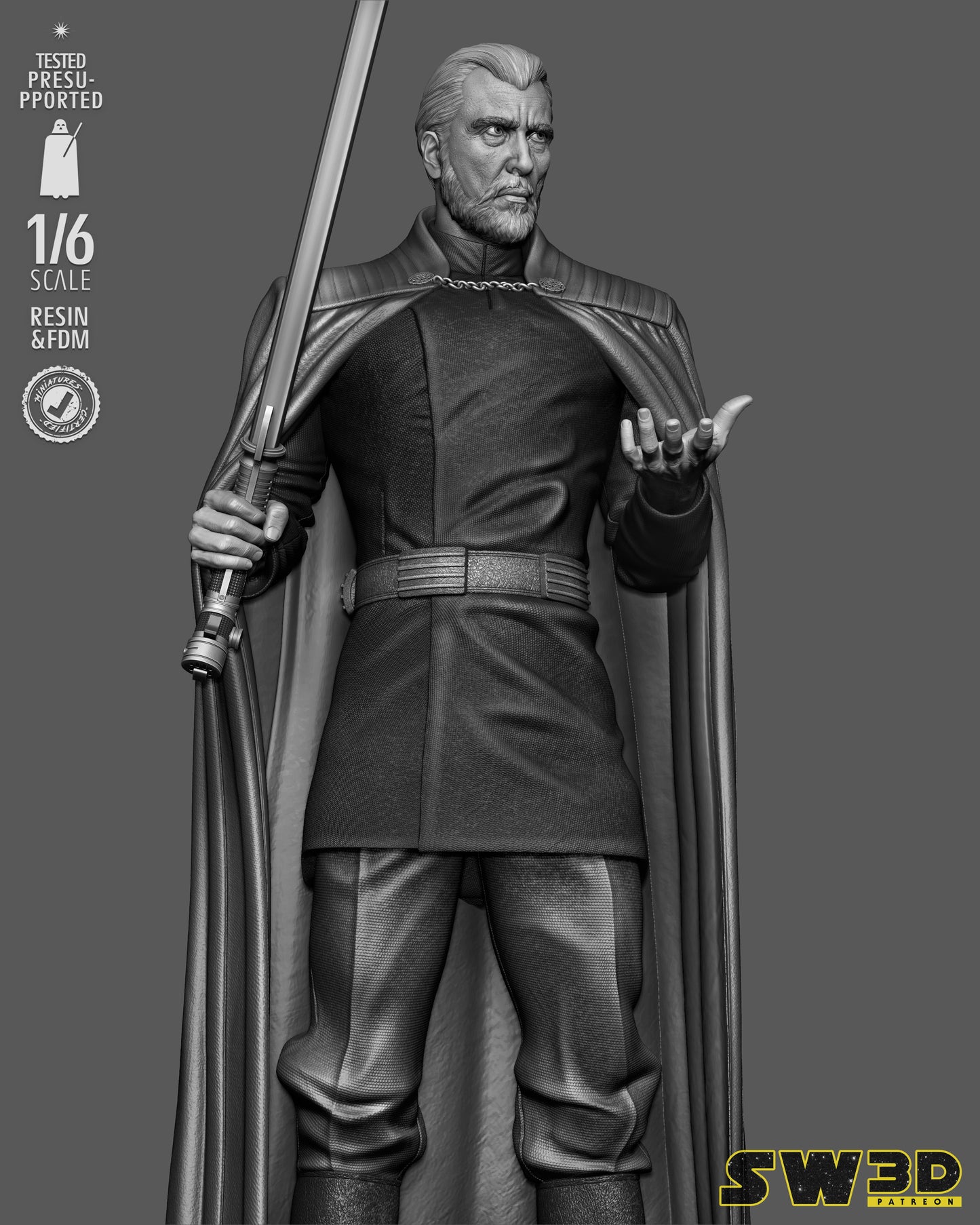 Count Dooku Sculpture (75mm to 500mm) - Unassembled/Unpainted/3D Print