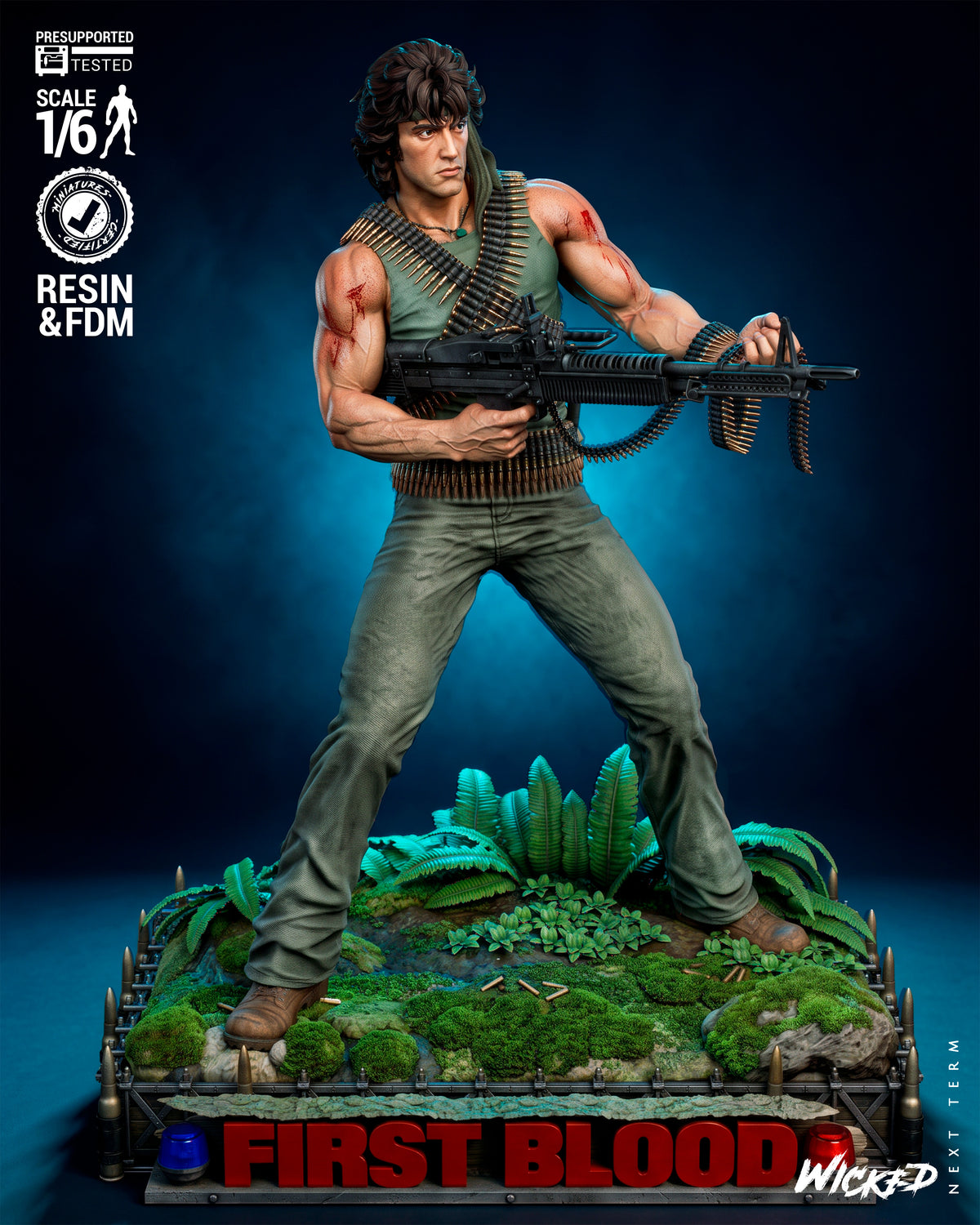 John Rambo Sculpture (75mm to 500mm) - Unassembled/Unpainted/3D Print