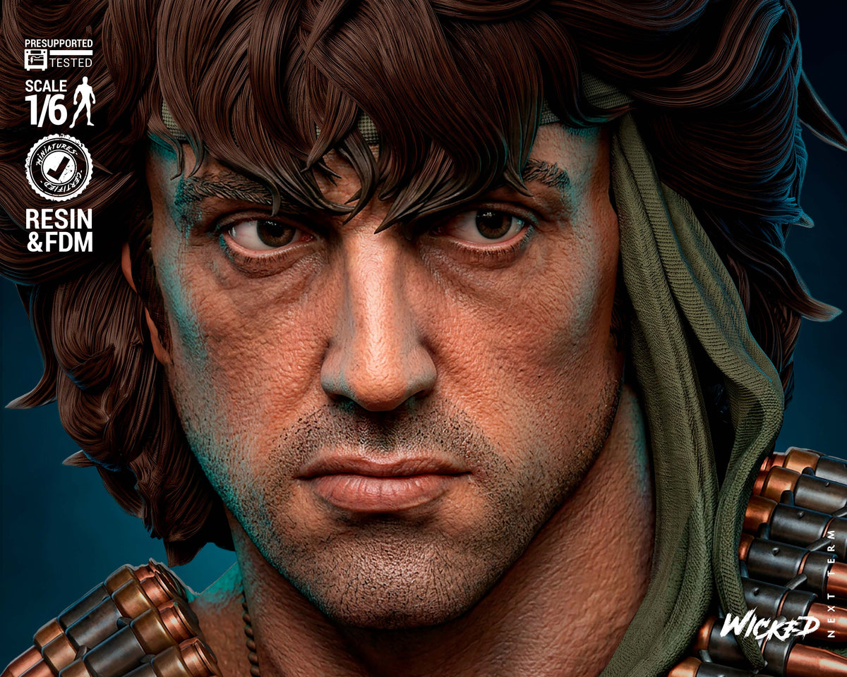 John Rambo Sculpture (75mm to 500mm) - Unassembled/Unpainted/3D Print