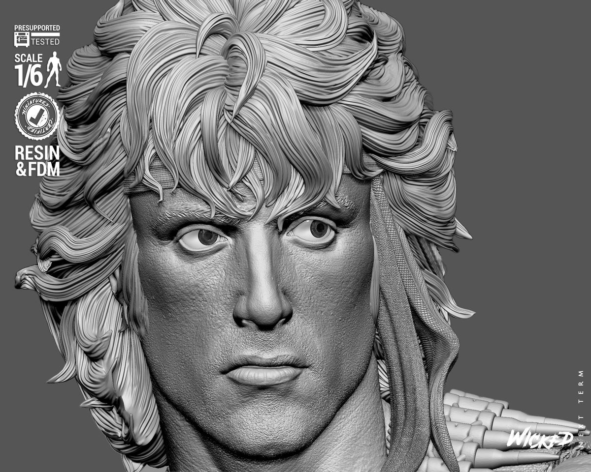 John Rambo Sculpture (75mm to 500mm) - Unassembled/Unpainted/3D Print