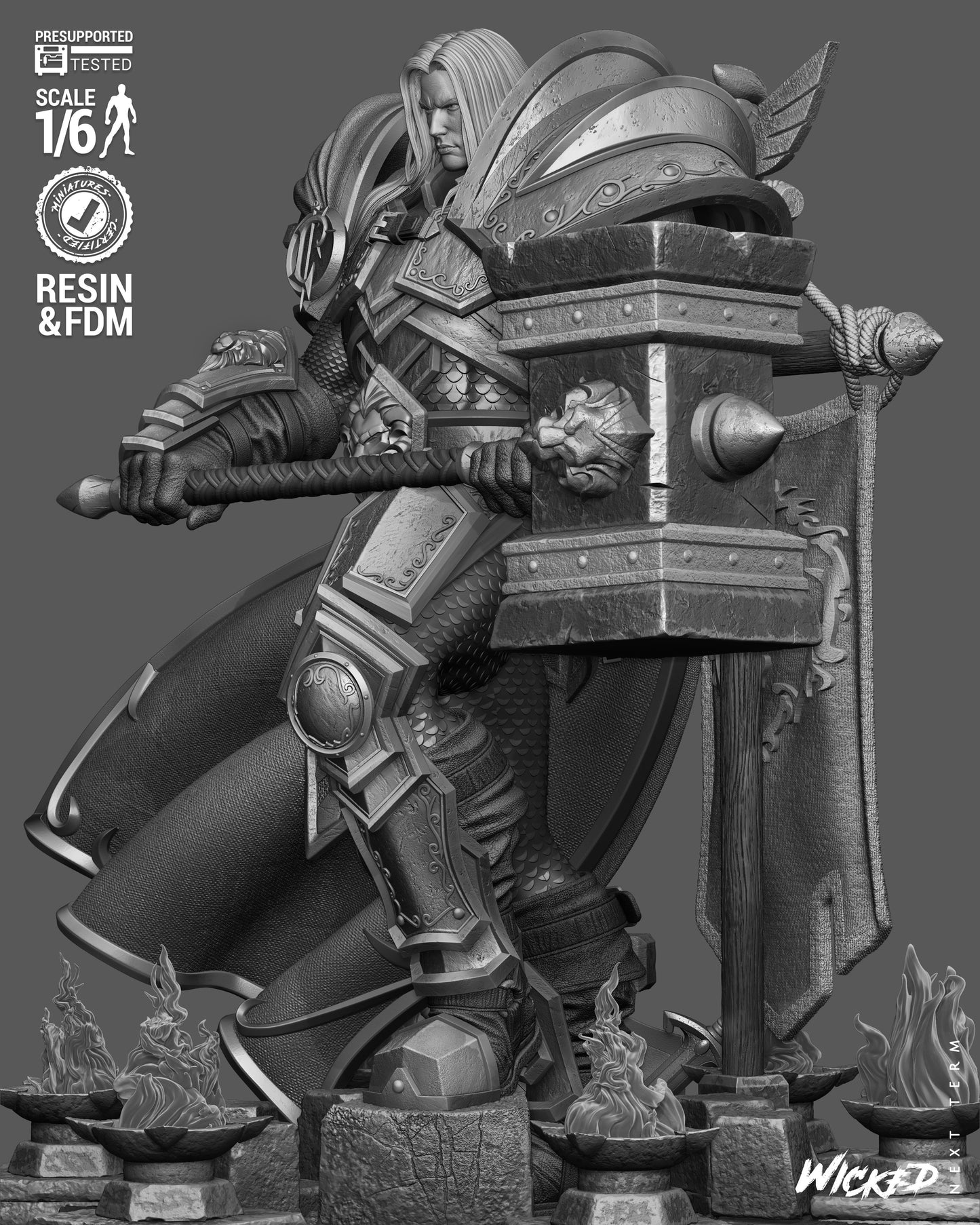 Arthas Paladin Sculpture (75mm to 500mm) - Unassembled/Unpainted/3D Print
