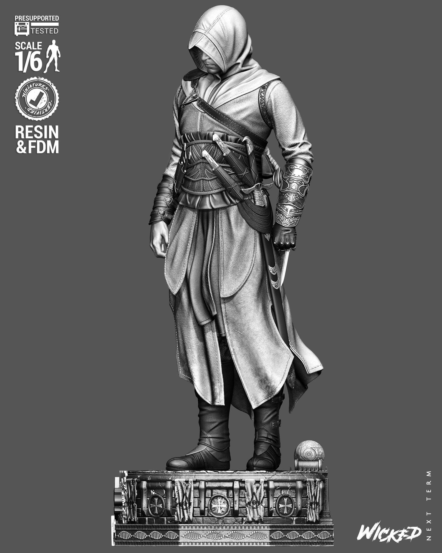 Altaïr Ibn-La’Ahad Sculpture (75mm to 500mm) - Assassins Creed -Unassembled/Unpainted/3D Print