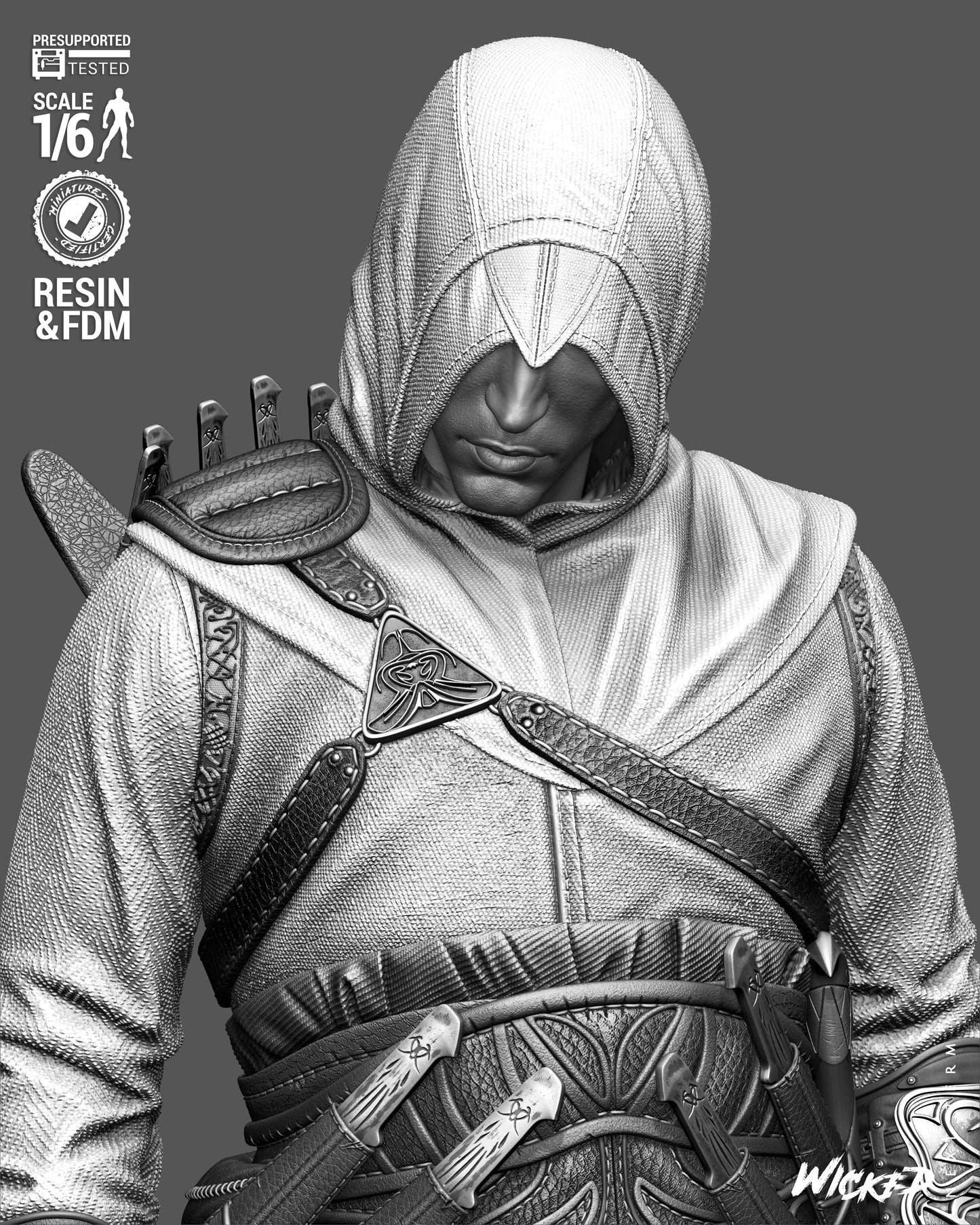 Altaïr Ibn-La’Ahad Sculpture (75mm to 500mm) - Assassins Creed -Unassembled/Unpainted/3D Print