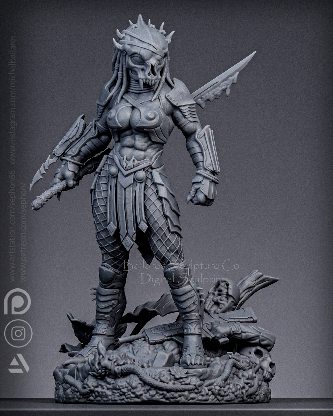 FEMALE PREDATOR Sculpture (75mm to 500mm) - Unassembled/Unpainted/3D Print