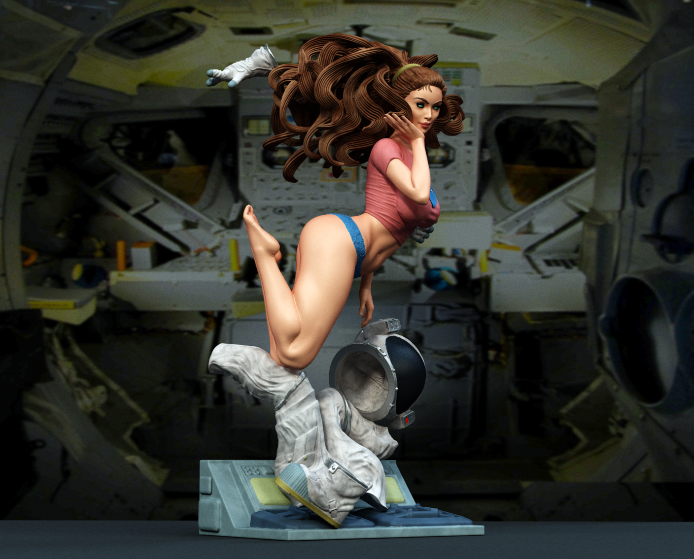 Pin-up astronaut Sculpture (75mm to 500mm) - Unassembled/Unpainted/3D Print