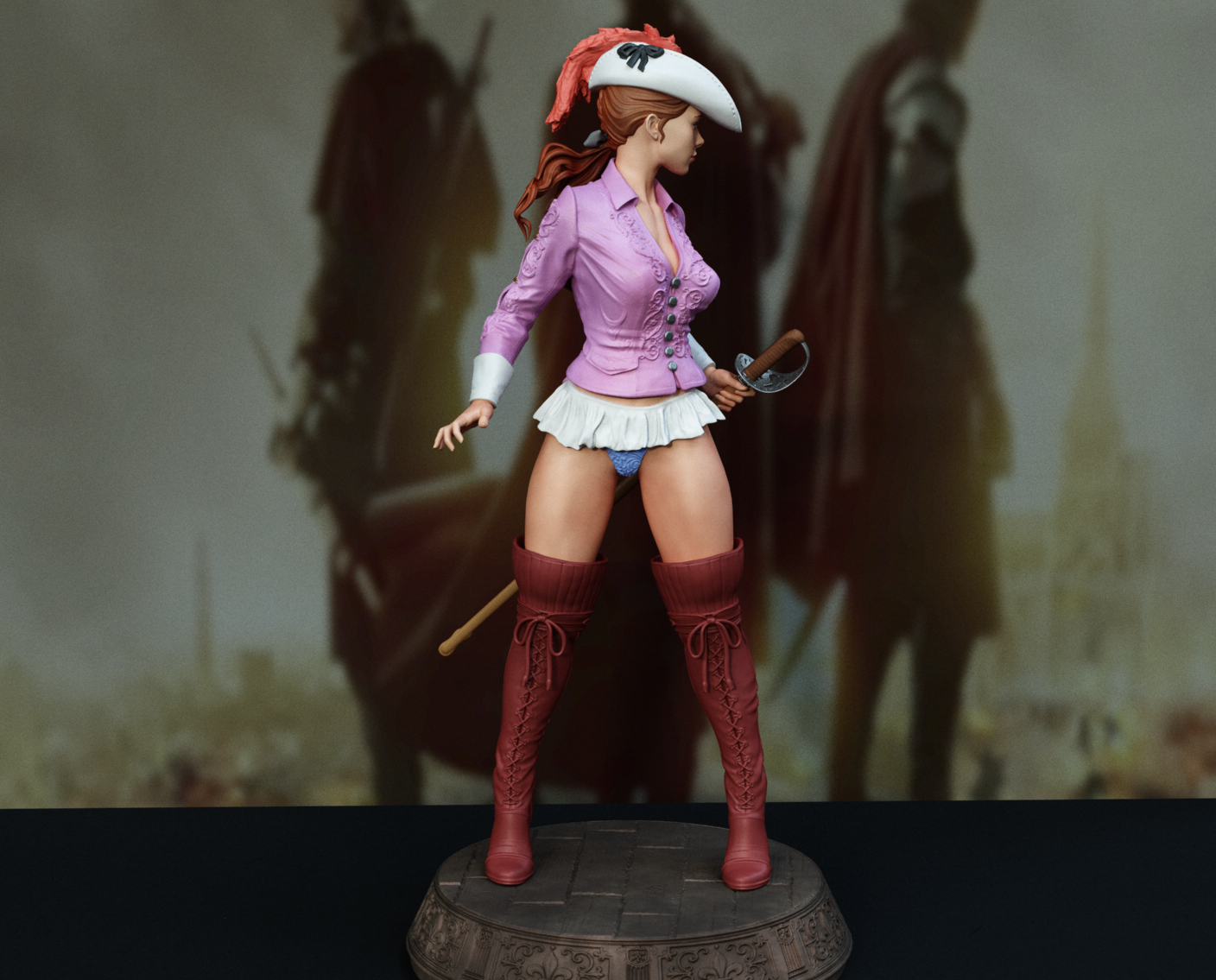 Musketeer Woman Sculpture (75mm to 500mm) - Unassembled/Unpainted/3D Print