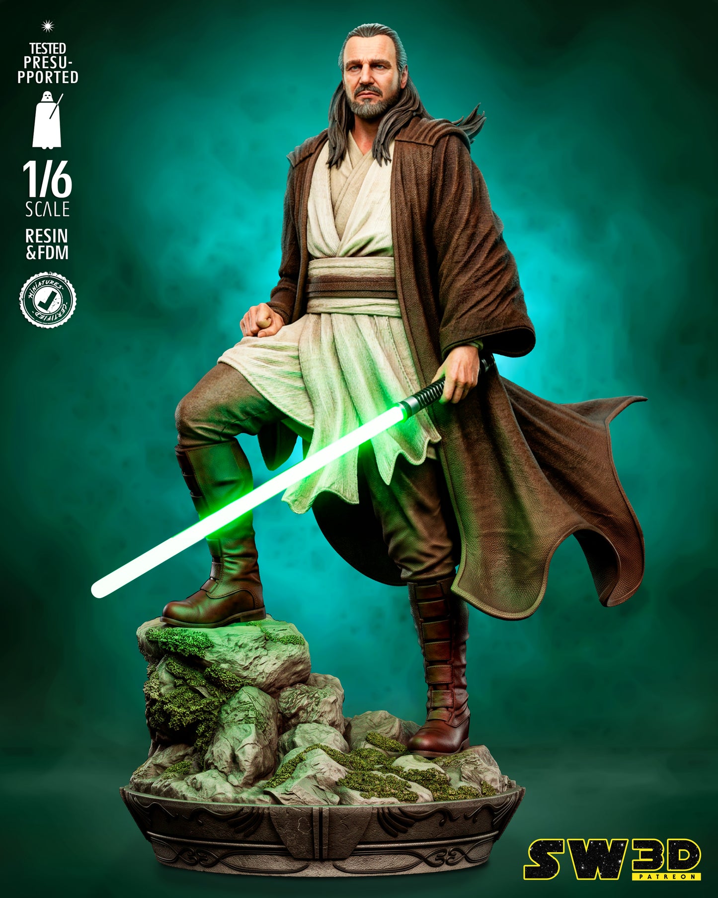 Qui-Gon Jinn Sculpture (75mm to 500mm) - Unassembled/Unpainted/3D Print