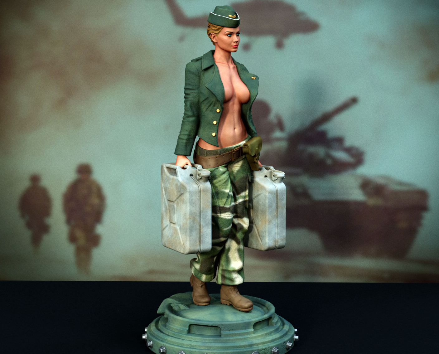 Army Tank Girl SFW/NSFW Sculpture (75mm to 500mm) - Unassembled/Unpainted/3D Print